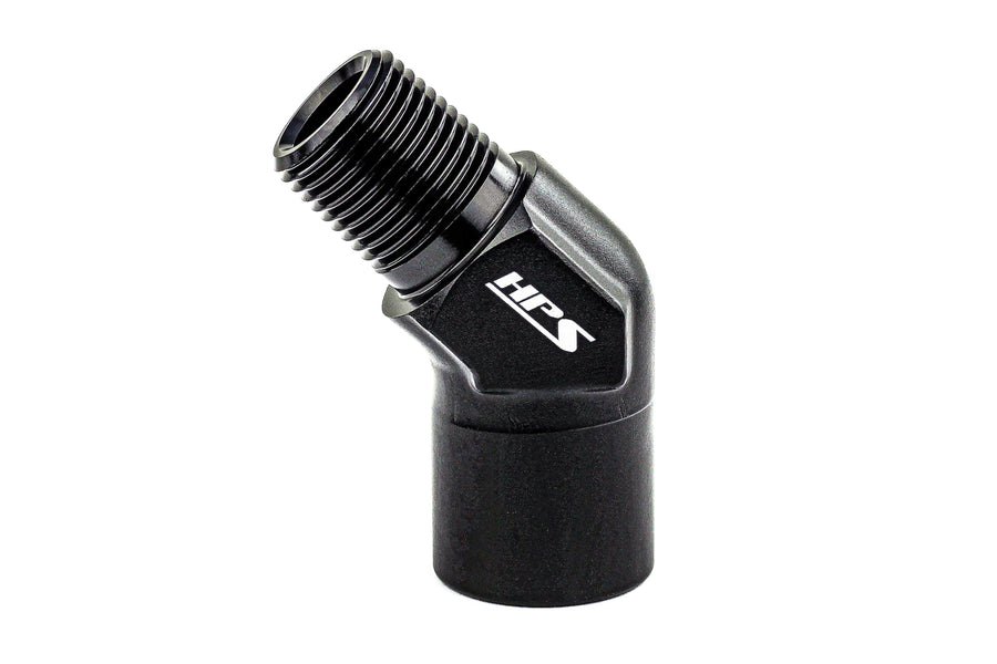 HPS AN915-03 NPT Male To AN Female Adapter Fitting, Aluminum, Size: 3/8 NPT, Angle: 45 degree, Black