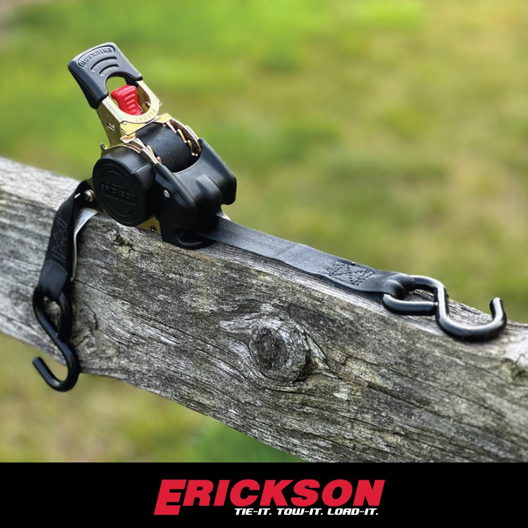 Pro Series Erickson 1in x 6ft Black Retractable Ratcheting Tie-Down Straps, 1500 lb Load Capacity, Pack of 2