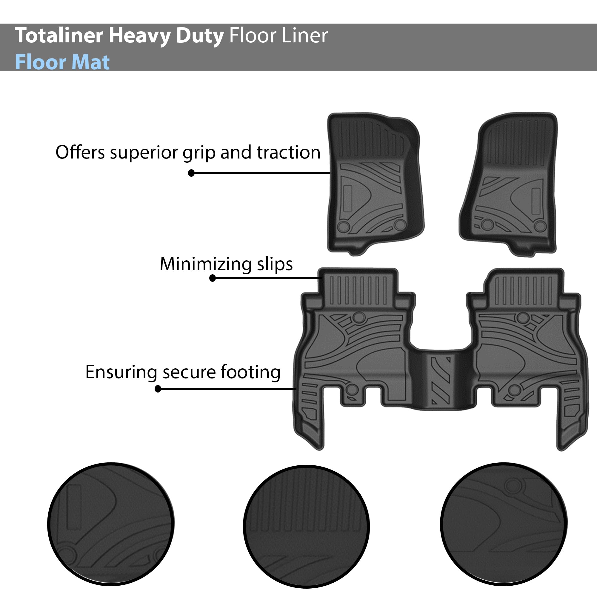 TOTALINER Black Horse Heavy Duty Floor Mat Anti-Skid Black 1.37'' Thickness Compatible with 2018-2024 Jeep Wrangler-FMJJL18