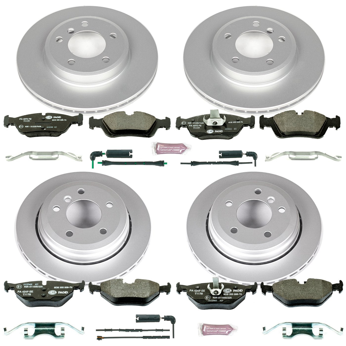 Power Stop ESK874 Euro-Stop Front & Rear Brake Kit BMW and 2 Front & 1 Rear Sensor Wires For BMW 325xi 2001-2005 [Model Specific]