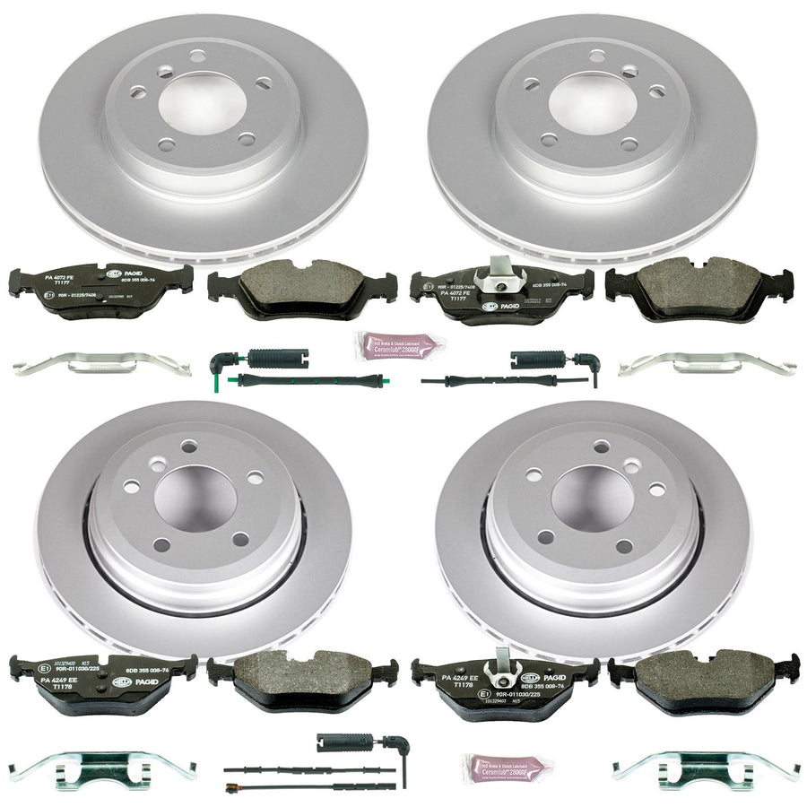 Power Stop ESK874 Euro-Stop Front & Rear Brake Kit BMW and 2 Front & 1 Rear Sensor Wires For BMW 325xi 2001-2005 [Model Specific]