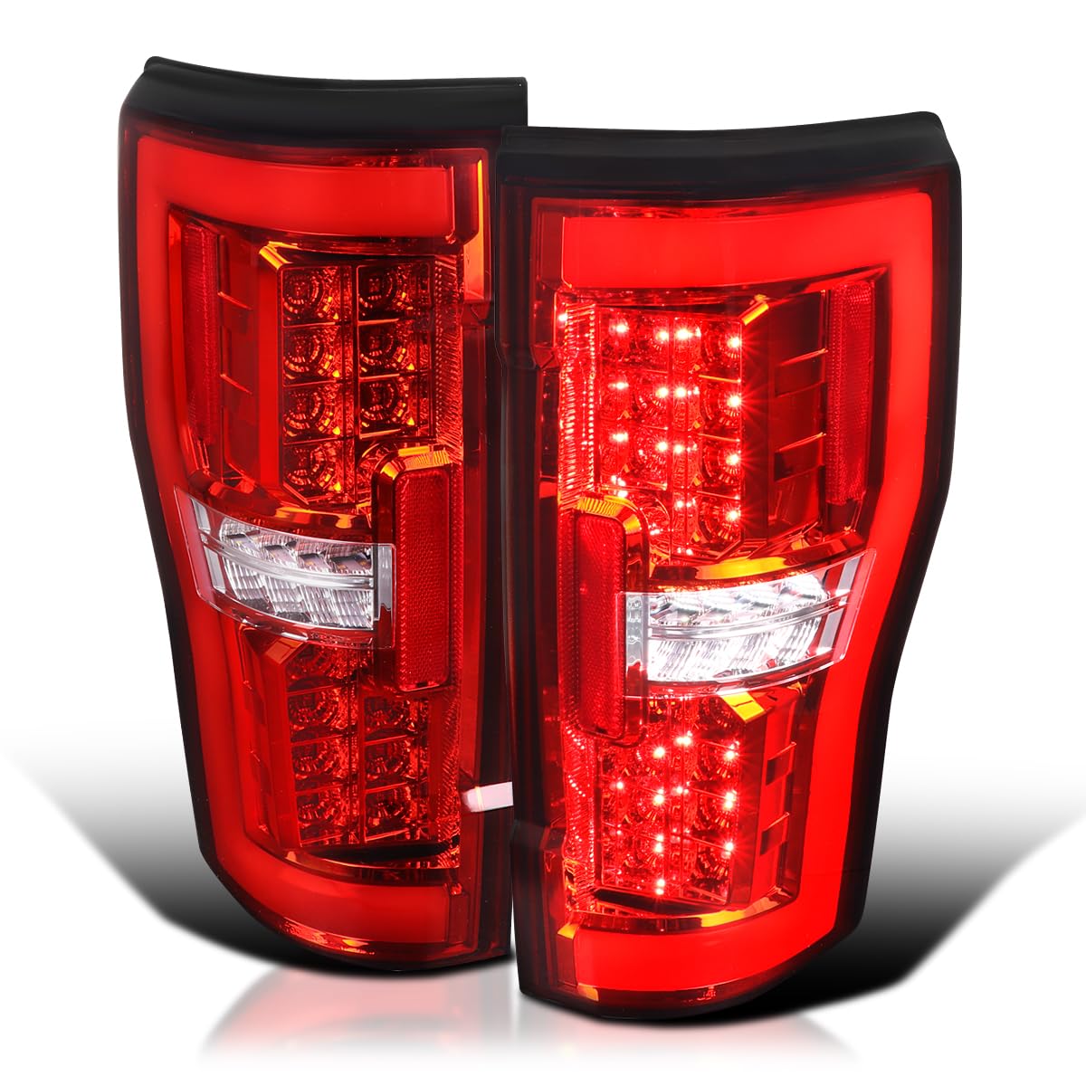 Red LED Tail Lights w/LED Tube SPEC-D TUNING Compatible with 2017-2019 Ford F250/350/450/550, Left + Right Pair Tail Lamp Assembly