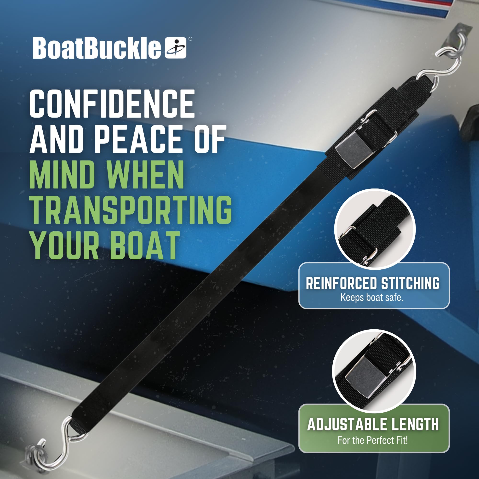 Kwik-Lok BoatBuckle Stainless Steel Transom Tie-Down, 2-Inch x 2-Feet