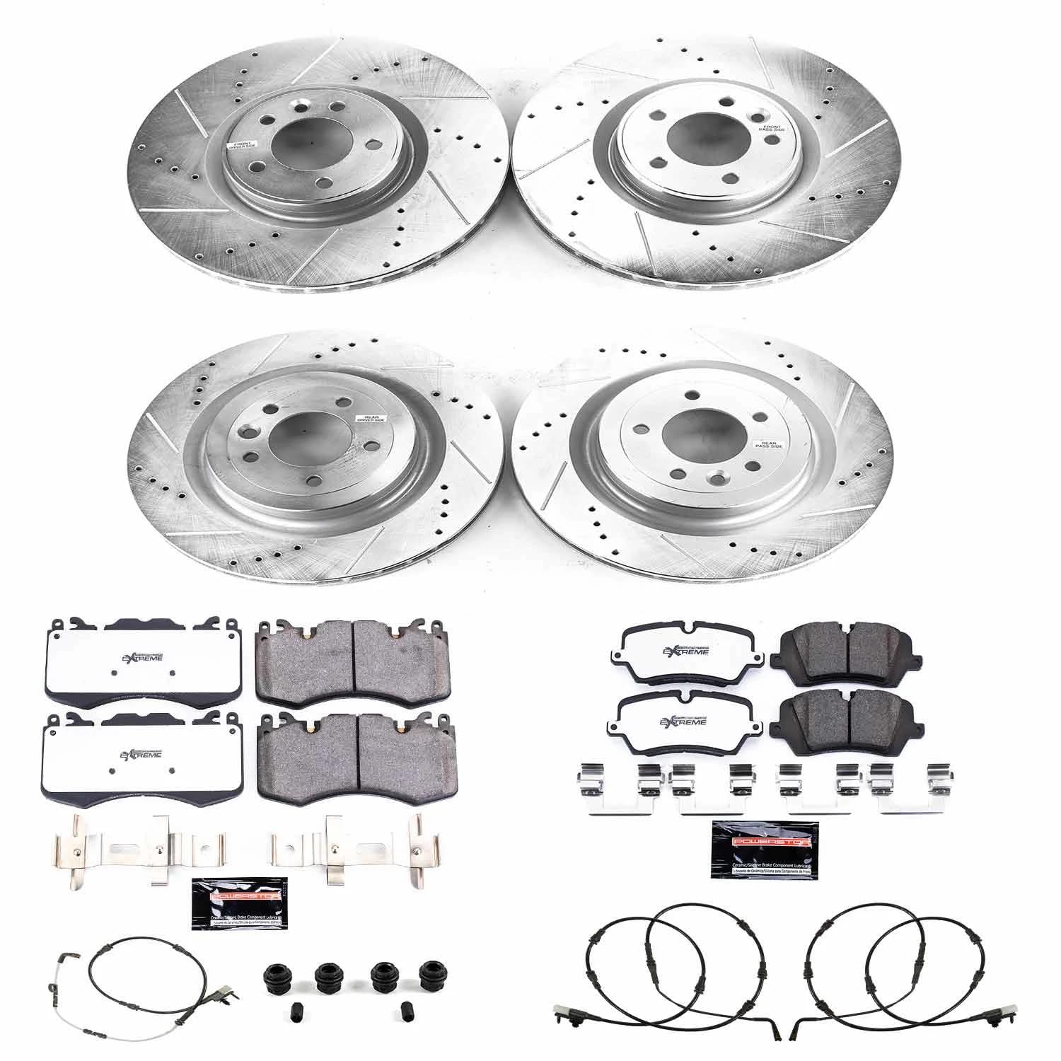 Power Stop Brake Kit Front and Rear For 2021 2022 2023 2024 2025 Land Rover Discovery - Truck & Tow Carbon Fiber Ceramic Pads & Drilled and Slotted Rotors Replacement, K8513-36