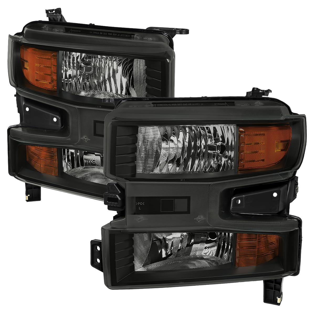 Black Smoke Halogen Type SPEC-D TUNING Headlights Compatible with 2019-2021 Chevy Silverado 1500, 2022 Chevy Silverado 1500 LTD Left + Right Head Lamps Assembly w/o LED