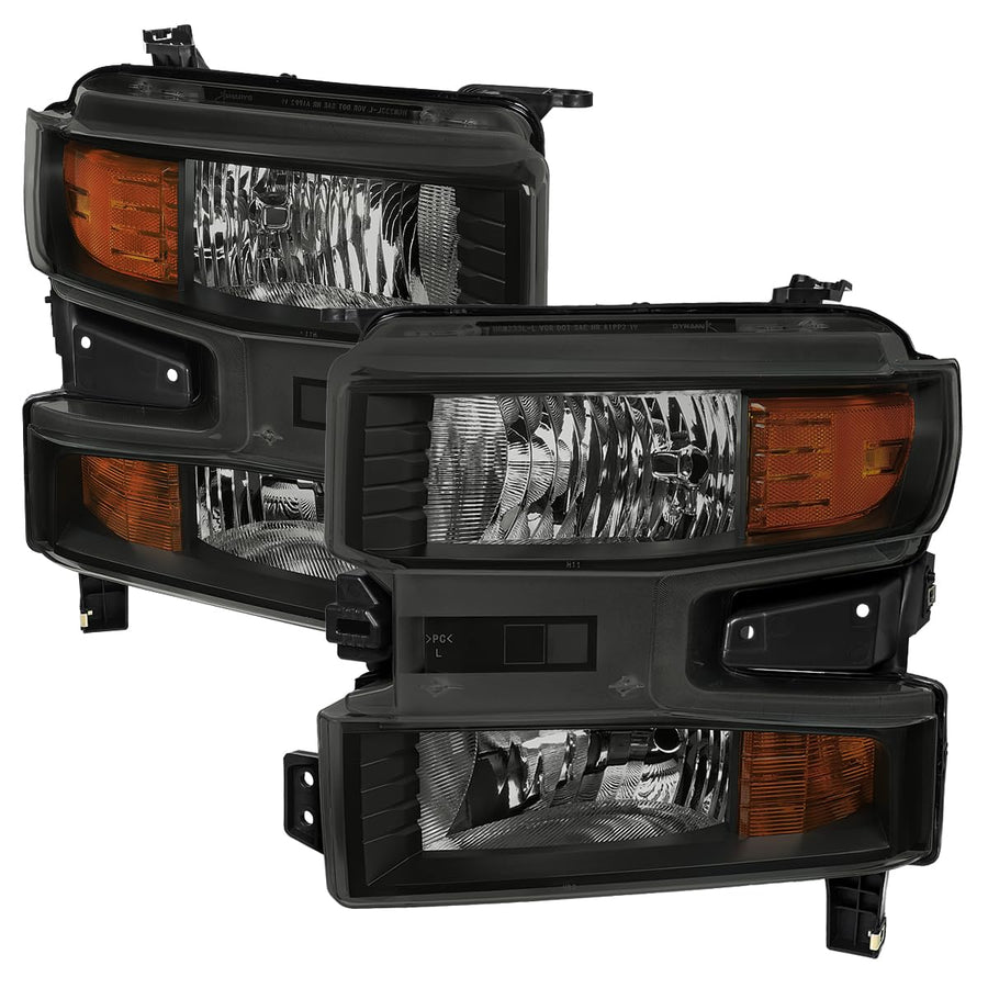 Black Smoke Halogen Type SPEC-D TUNING Headlights Compatible with 2019-2021 Chevy Silverado 1500, 2022 Chevy Silverado 1500 LTD Left + Right Head Lamps Assembly w/o LED