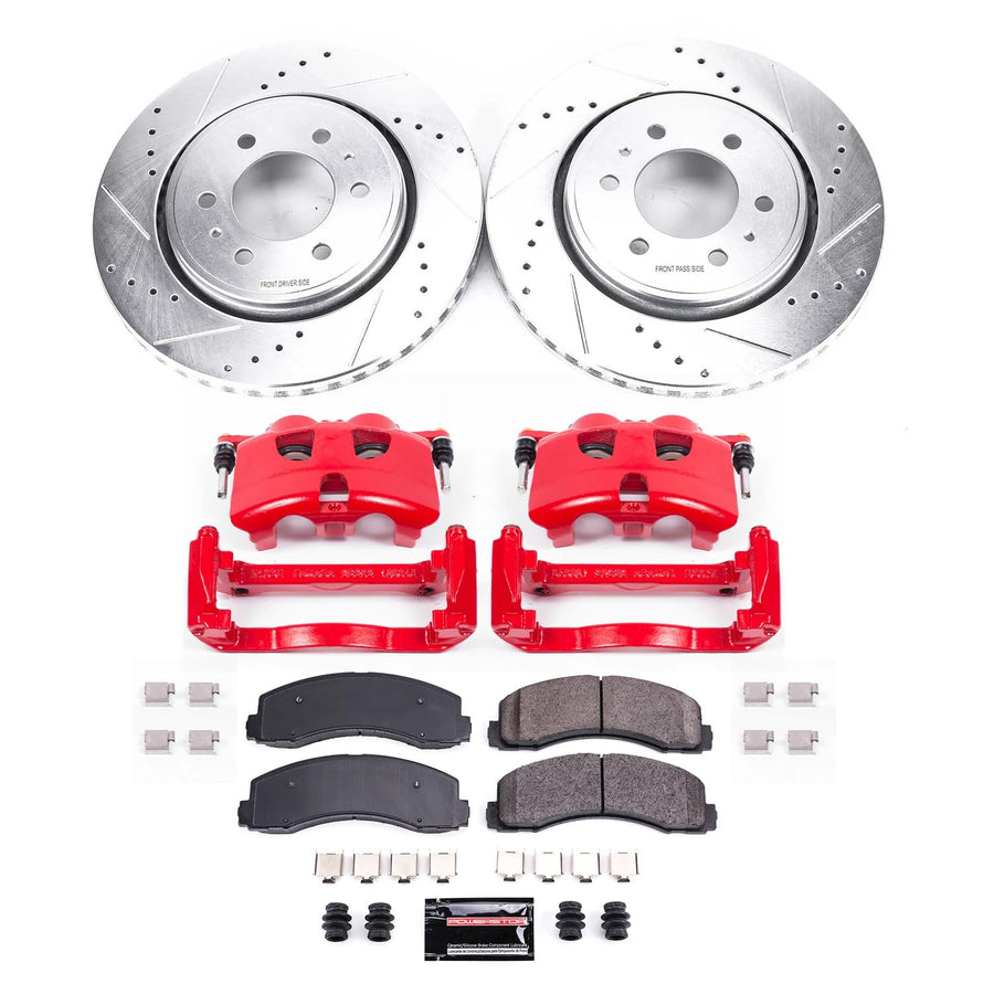 Power Stop Z23 Daily Driver KC3156 Front Caliper Kit-Drilled/Slotted Brake Rotors, Carbon-Fiber Ceramic Brake Pads, Calipers