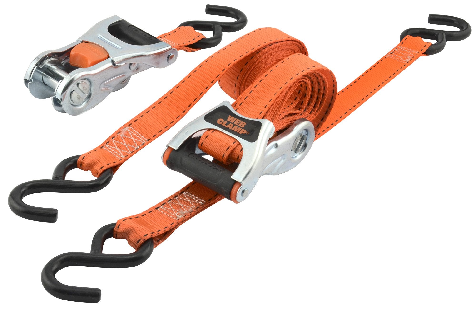 1" X 15' Web Clamp Ratchet Tie-Down Erickson, Pack of 2, 1500 lb. Load Capacity