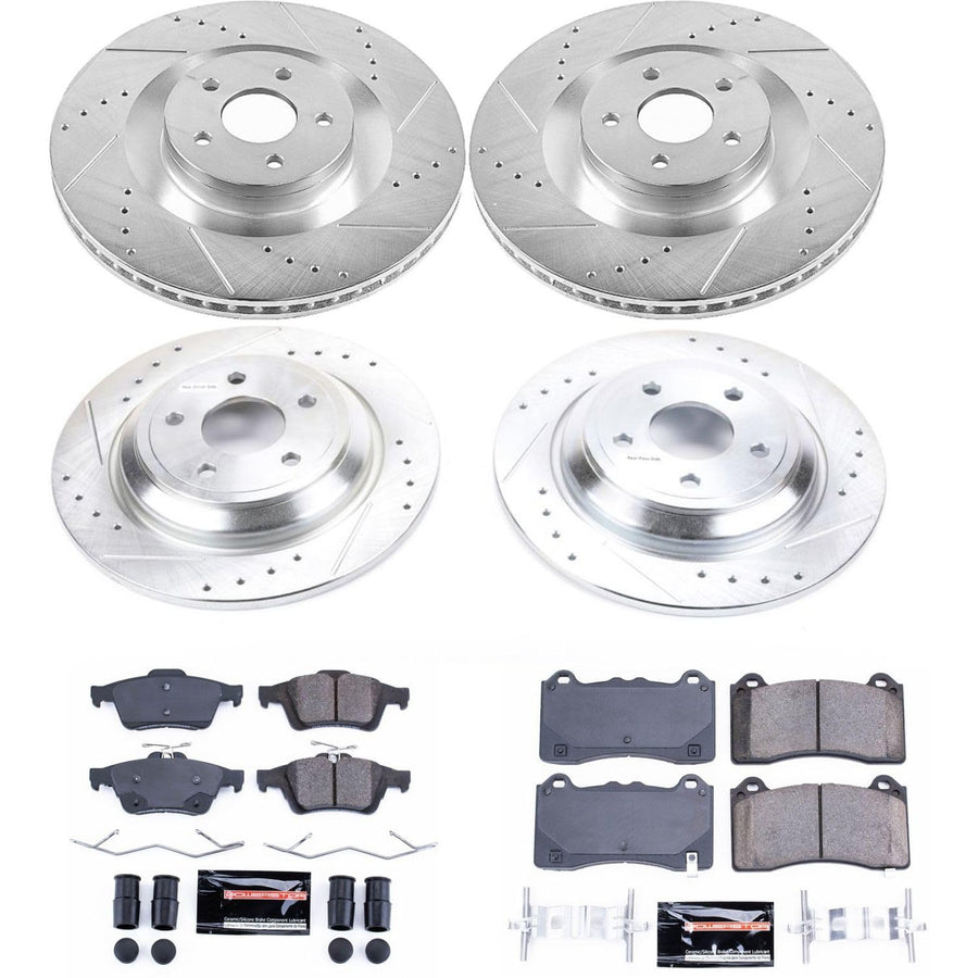 Power Stop K7319 Z23 Carbon Fiber Brake Pads Front and Rear with Drilled & Slotted Brake Rotors Kit For Ford Focus 2016-2018 [Model Specific]
