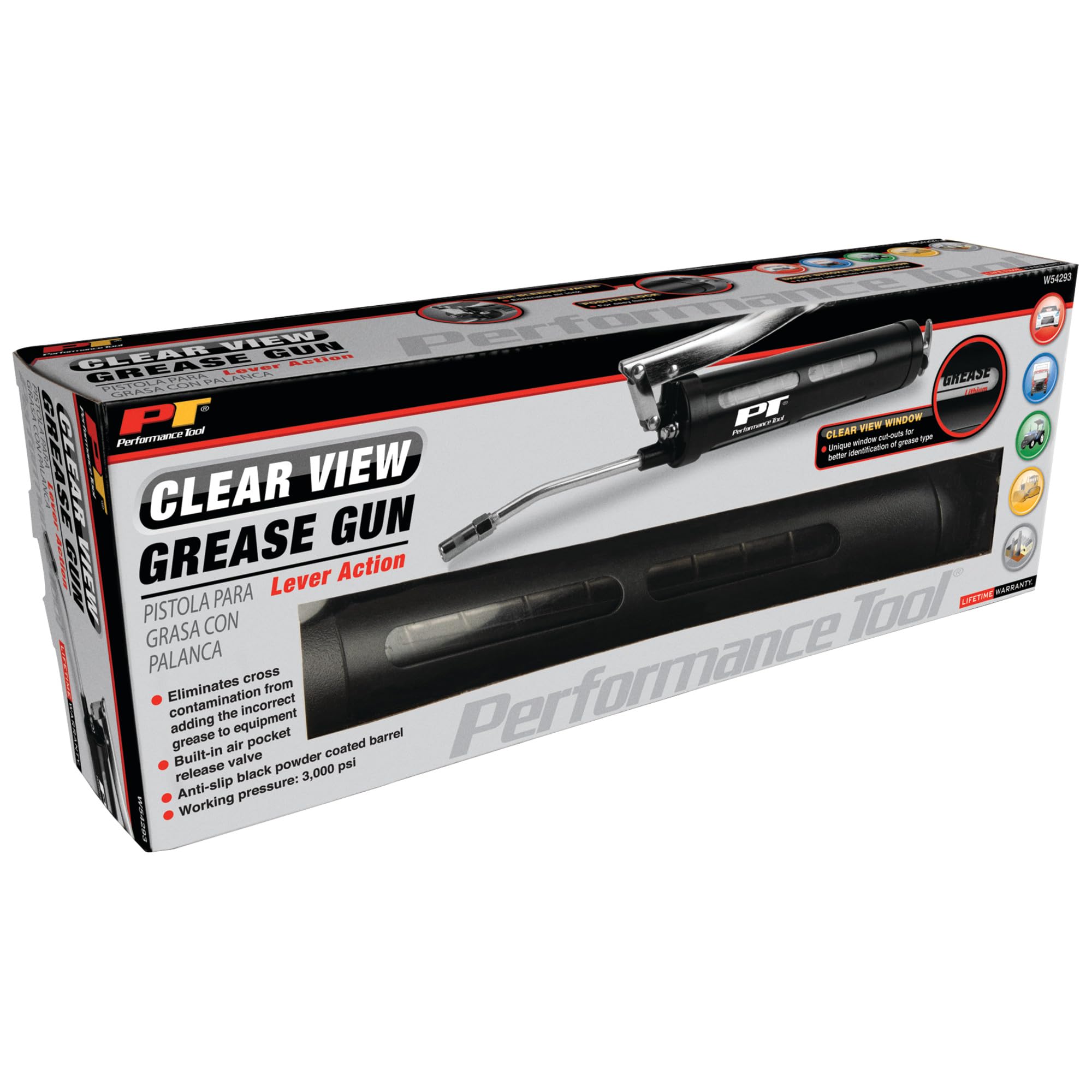 Clear View Performance Tool W54293 Lever Grease Gun - Easily Grease Fittings with Clear View Barrel and Comfortable Lever Action Handle