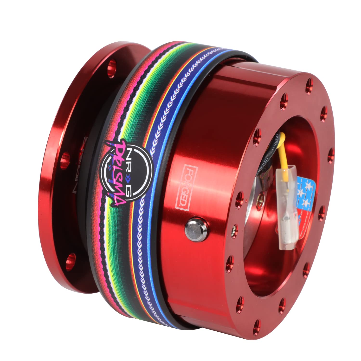 NRG Innovations Steering Wheel Gen 2.0 Quick Release Adapter 6-HOLE with Mounting Bolts, Quick Release - Red Body/Mexicali ring with Prisma Collab, NRG-SRK-200RD-MEXICALI