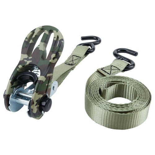 W1860 Performance Tool 2Pk 1-Inch X 10' Camo Tie Downs - Heavy Duty Camouflage Ratchet Straps for Secure Cargo Transport and Outdoor Adventures
