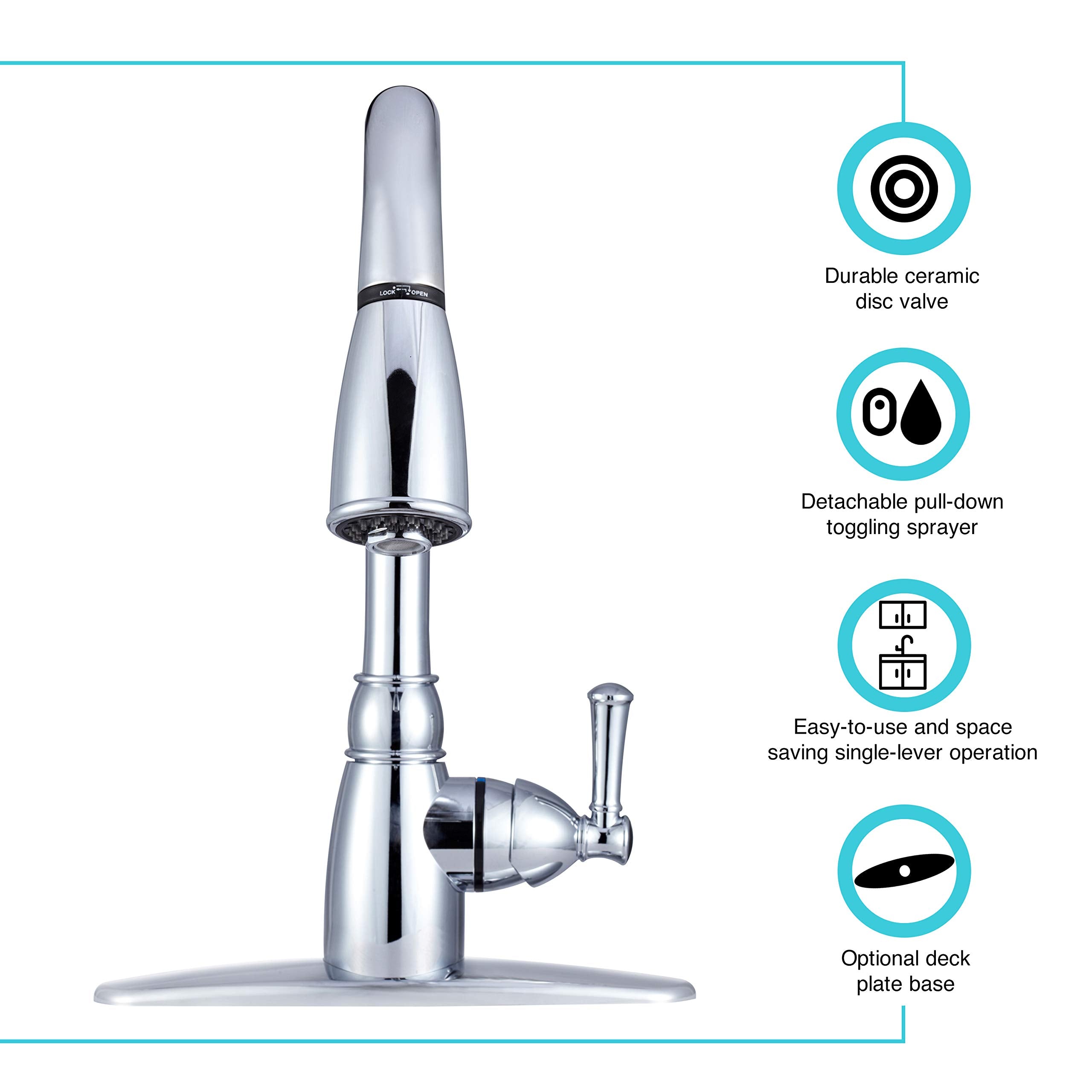 Dura Faucet RV DF-PK160-CP Non-Metallic Pull-Down Kitchen Sink Faucet (Chrome)