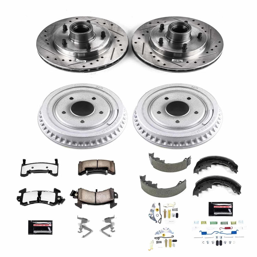 Power Stop Brake Kit Front and Rear For 1979 1980 1981 Buick Century - Truck & Tow Carbon Fiber Ceramic Pads, Drums, & Drilled and Slotted Rotors Replacement, K15041DK-36