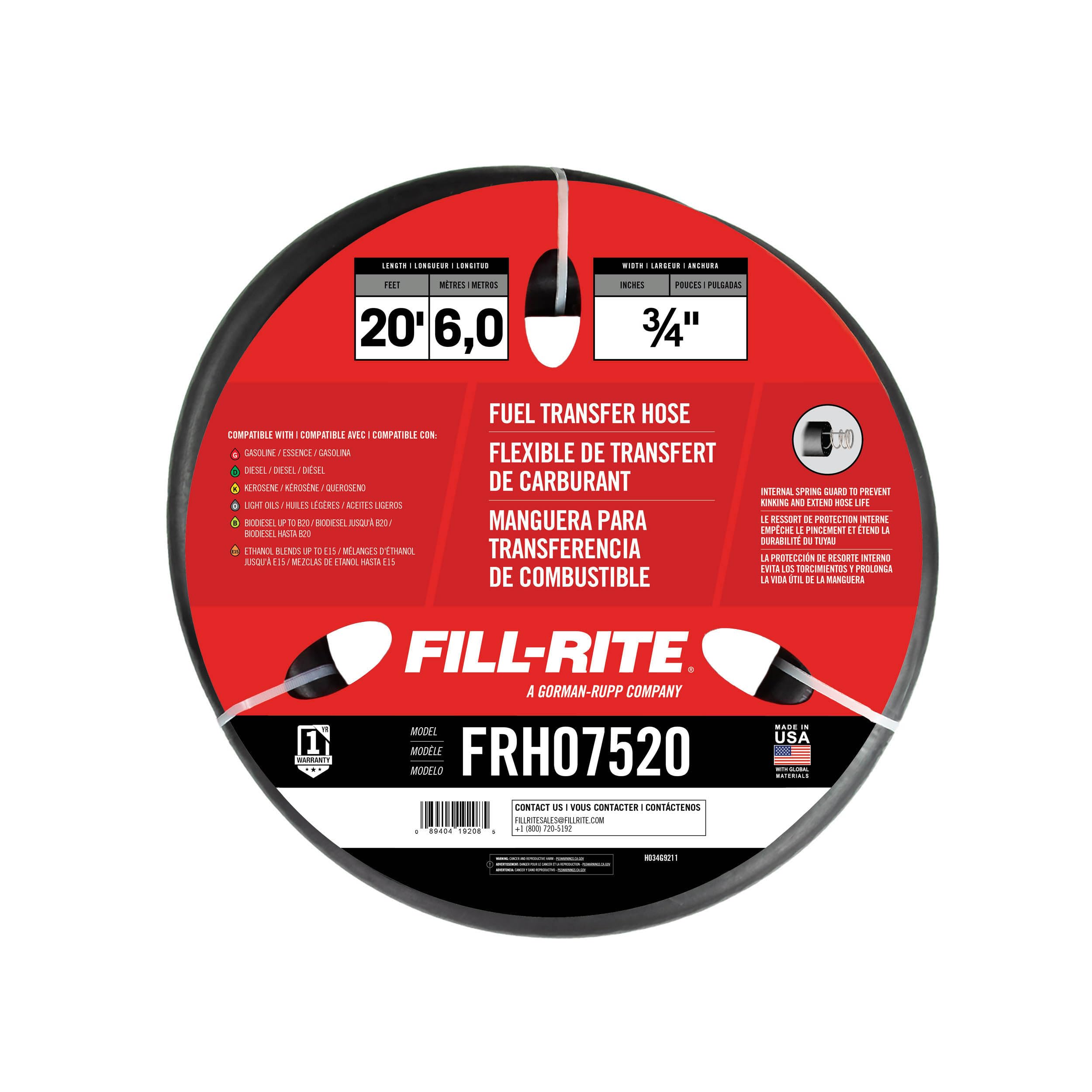 Fill-Rite 3/4" x 20' FRH07520 Fuel Transfer Hose