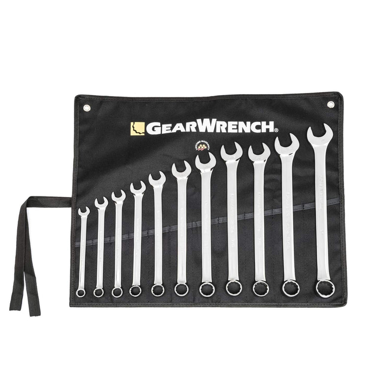 Long Pattern GEARWRENCH Combination SAE Wrench Set with Tool Roll, 11 Pc., 12 Point - 81934