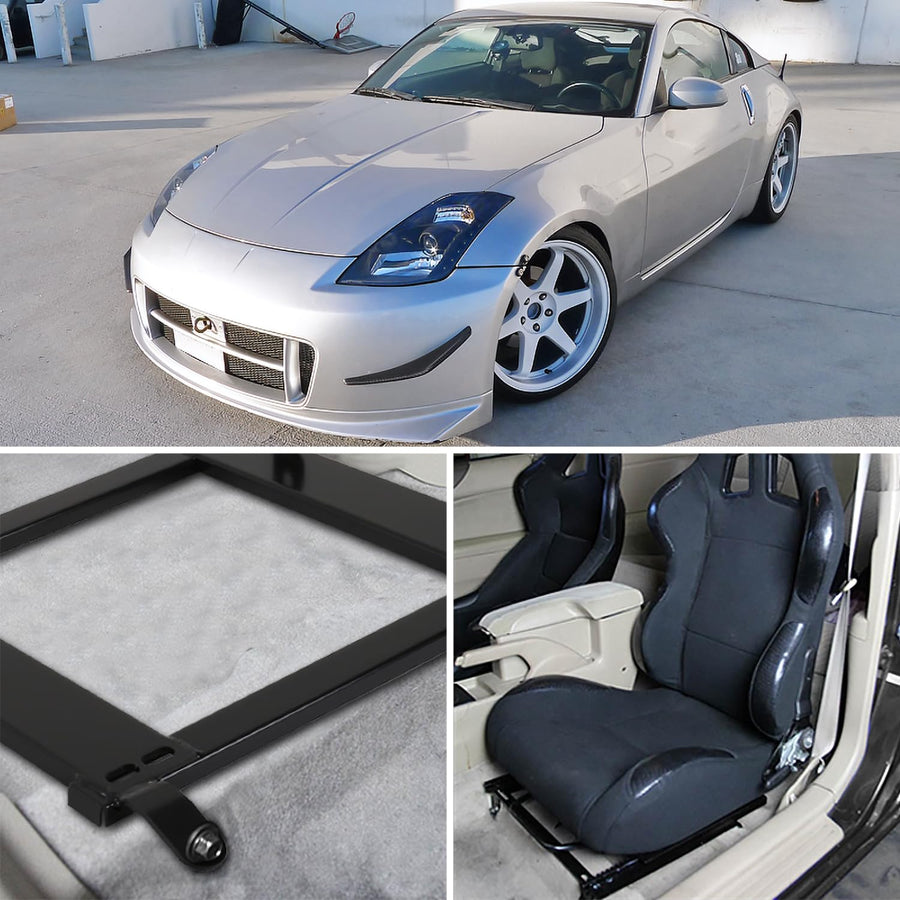 Spec-D Tuning Black Racing Seat Steel Mounting Brackets Rail Track Pair Compatible with 2003-2009 Nissan 350Z