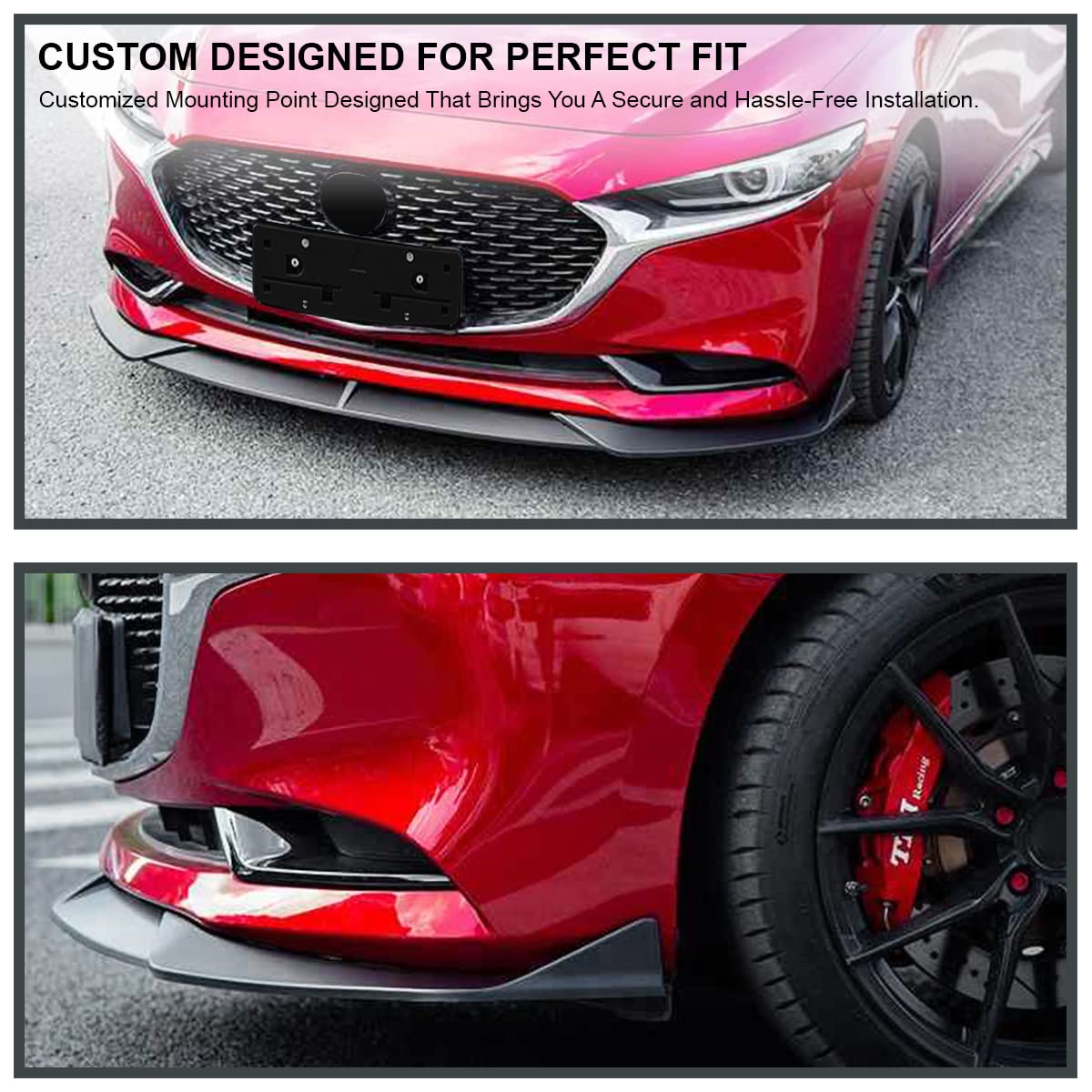Matte Black Spec-D Tuning Front Bumper Lip Spoiler Splitter Body Kit 3PC Compatible with 2019-2020 Mazda 3