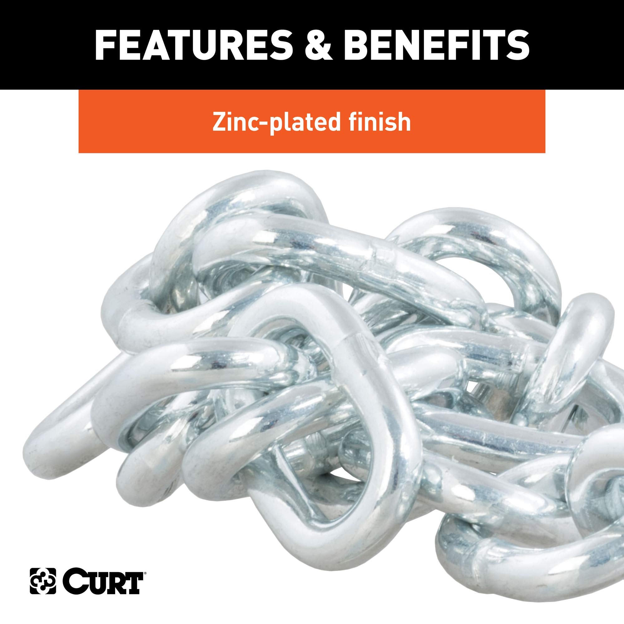 27-Inch CURT Trailer Safety Chain with 17/32-In S-Hook, 7,000 lbs Break Strength