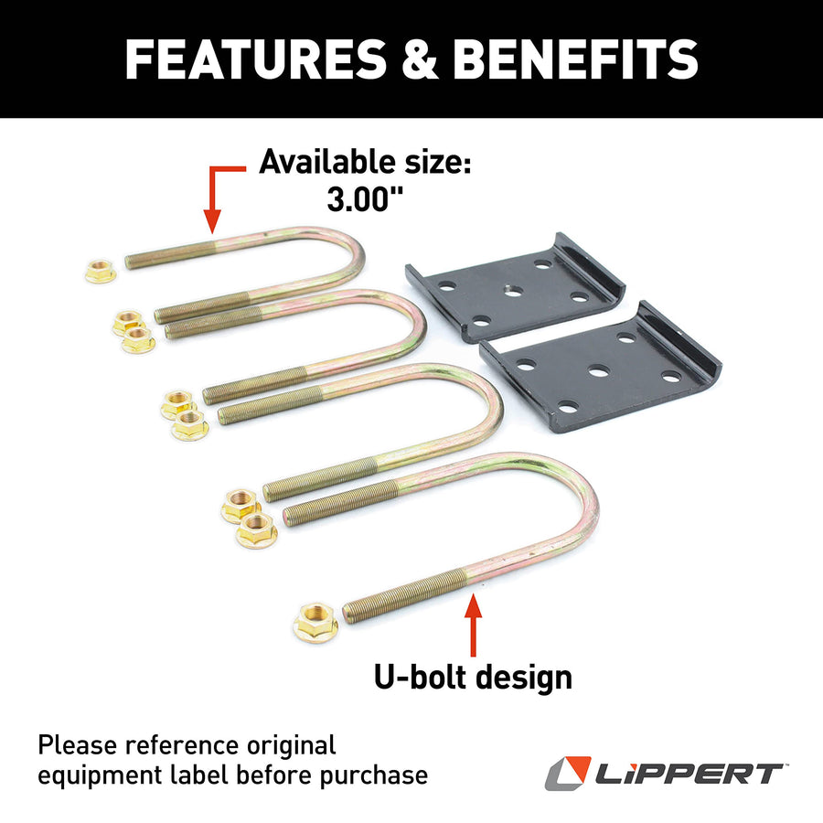 Lippert Axle Mounting Kit Replacement with 3" Tube and U-Bolt Design for RV Travel Trailer Suspension Systems, Exact-Match Component - 297429
