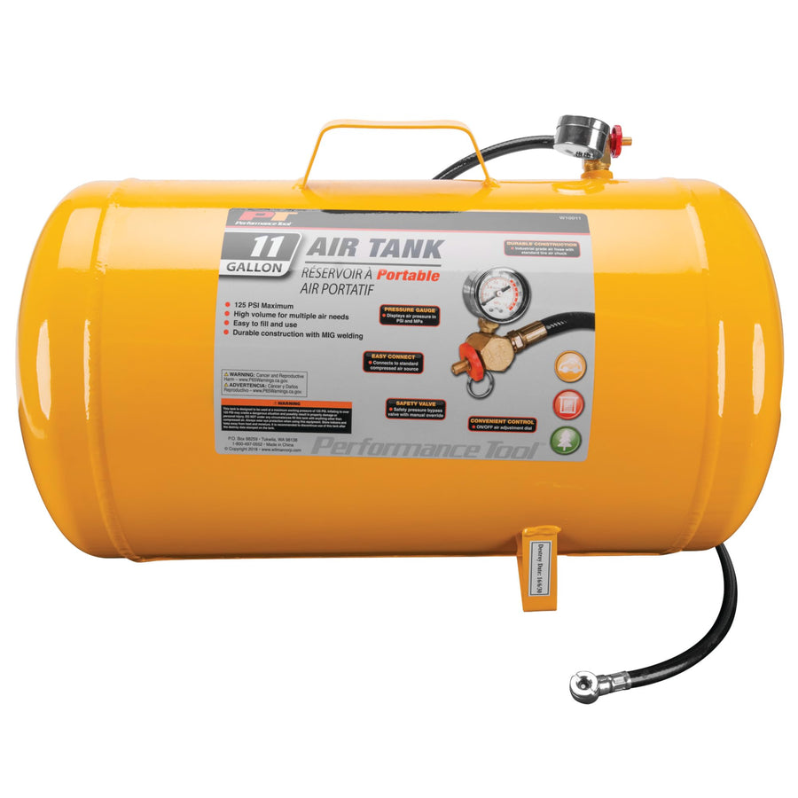 Hi-viz Performance Tool W10011 11-Gallon Horizontal Portable Air Tank With Tire Air Chuck, Yellow