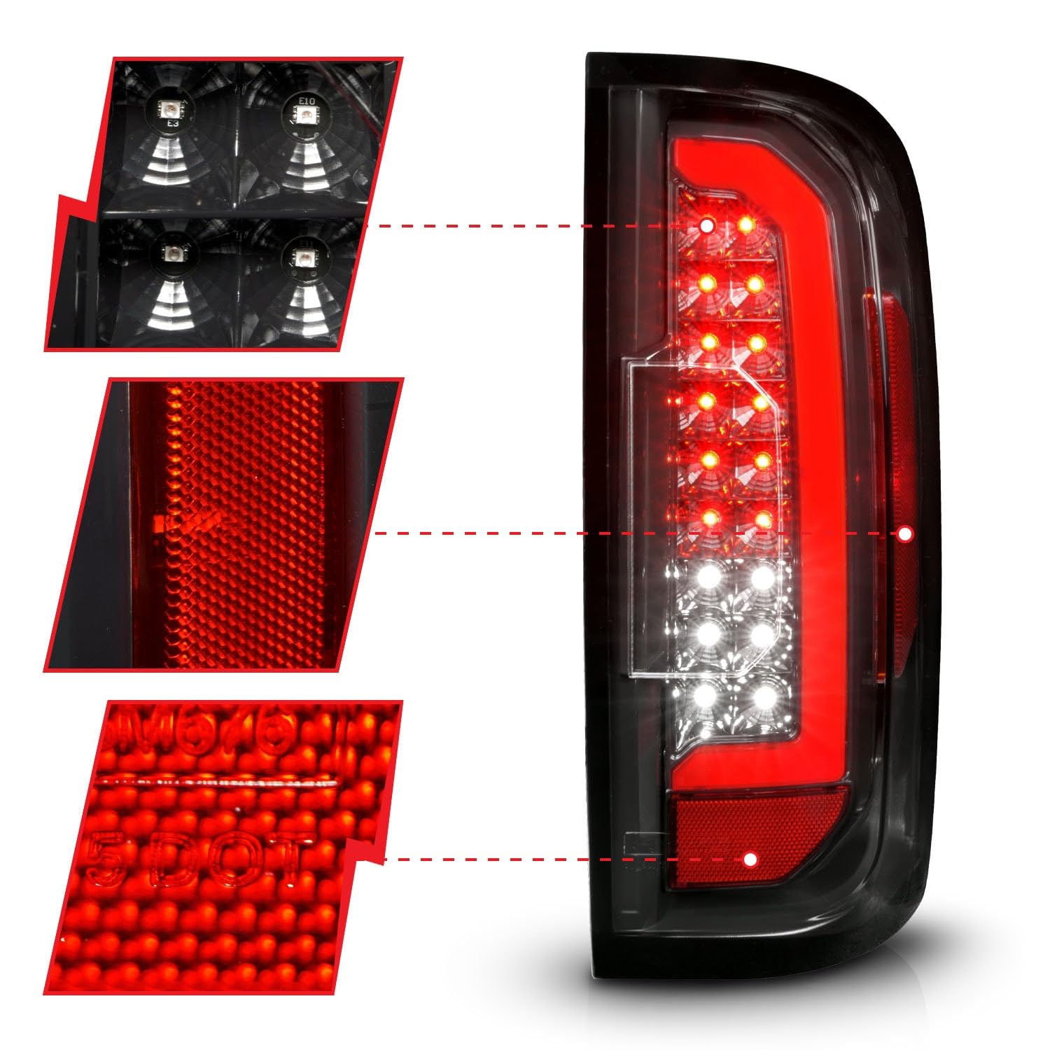 15-21 GMC Canyon ANZO Full LED Taillights w/Red Lightbar Black Housing/Clear Lens