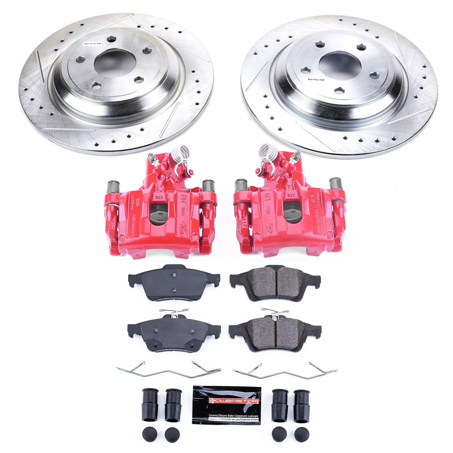 Power Stop Z23 Evolution Rear Brake Caliper Kit KC7320- Brake Rotors, Carbon-Fiber Ceramic Brake Pads, Brake Calipers