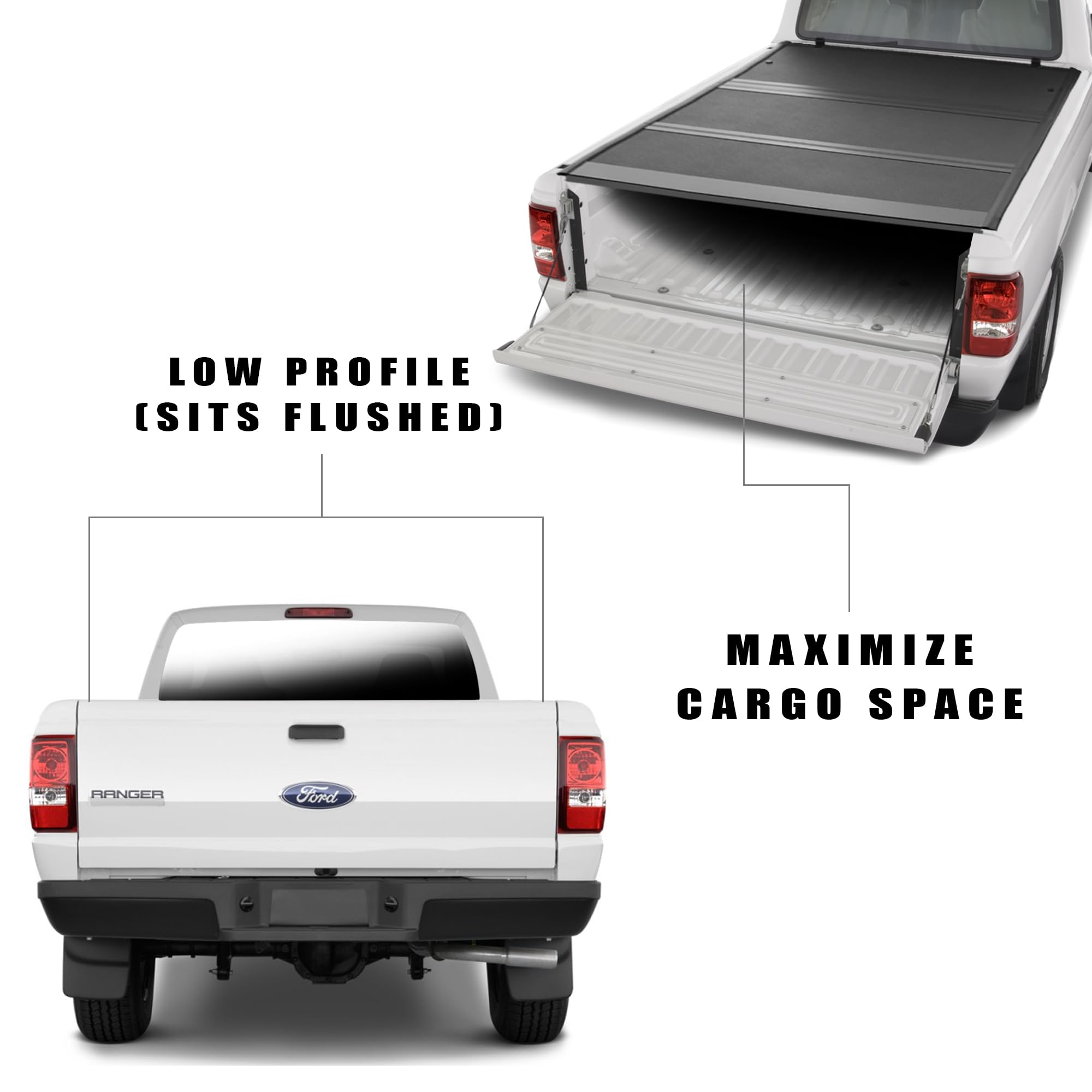 CoveRex TFX Series Armordillo USA Low Profile Hard Tri-Fold Truck Bed Tonneau Cover Fits 1983-2011 Ford Ranger / 1994-2010 Mazda B-Series B2300 / B2500 / B3000 / B4000 6 Ft (72") Bed