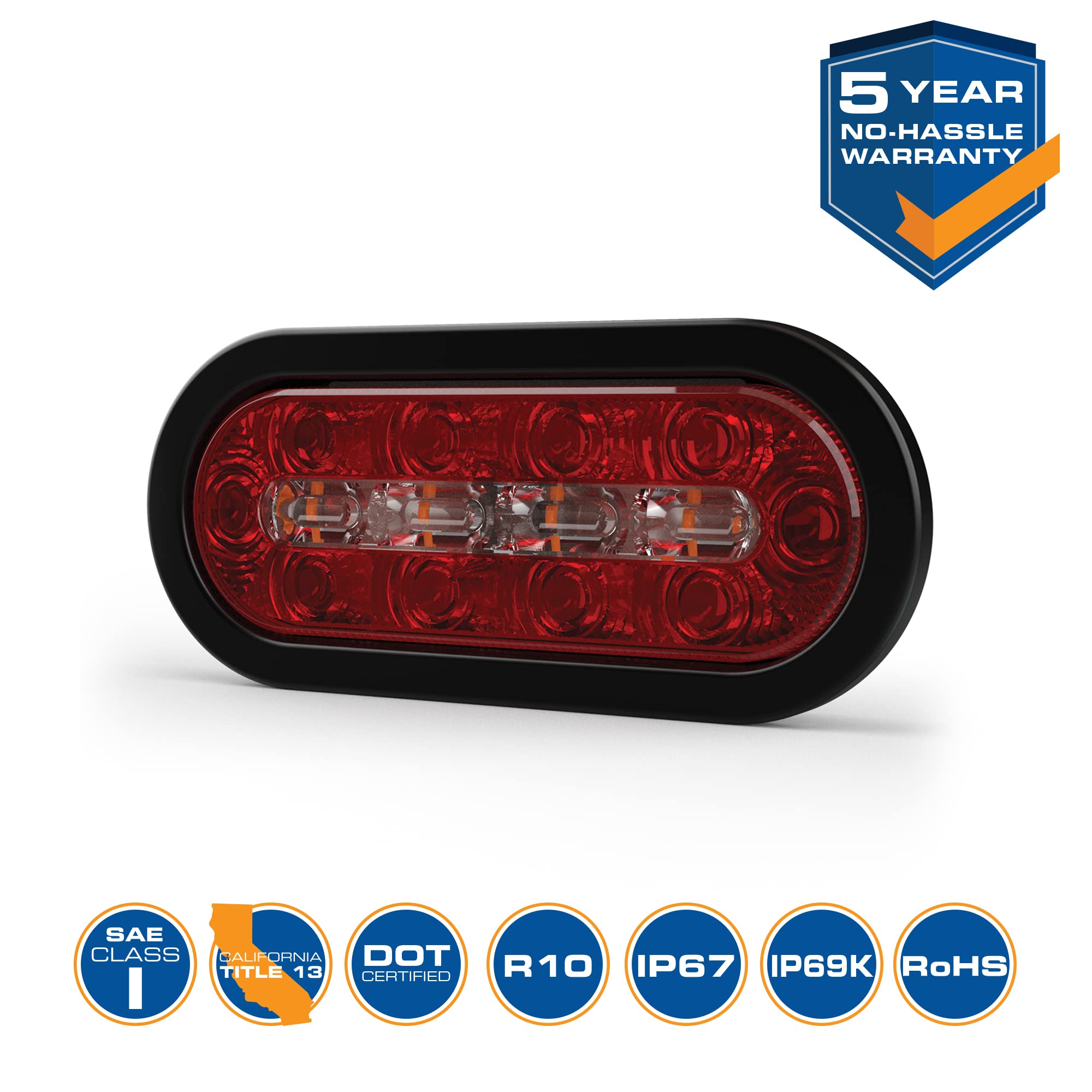 ECCO 8 Inch LED STTR Warning Light Amber White 12V 24V Surface Mount Waterproof Construction Caution Lights for Truck off Road car Commercial Vehicles, 5 Year Warranty