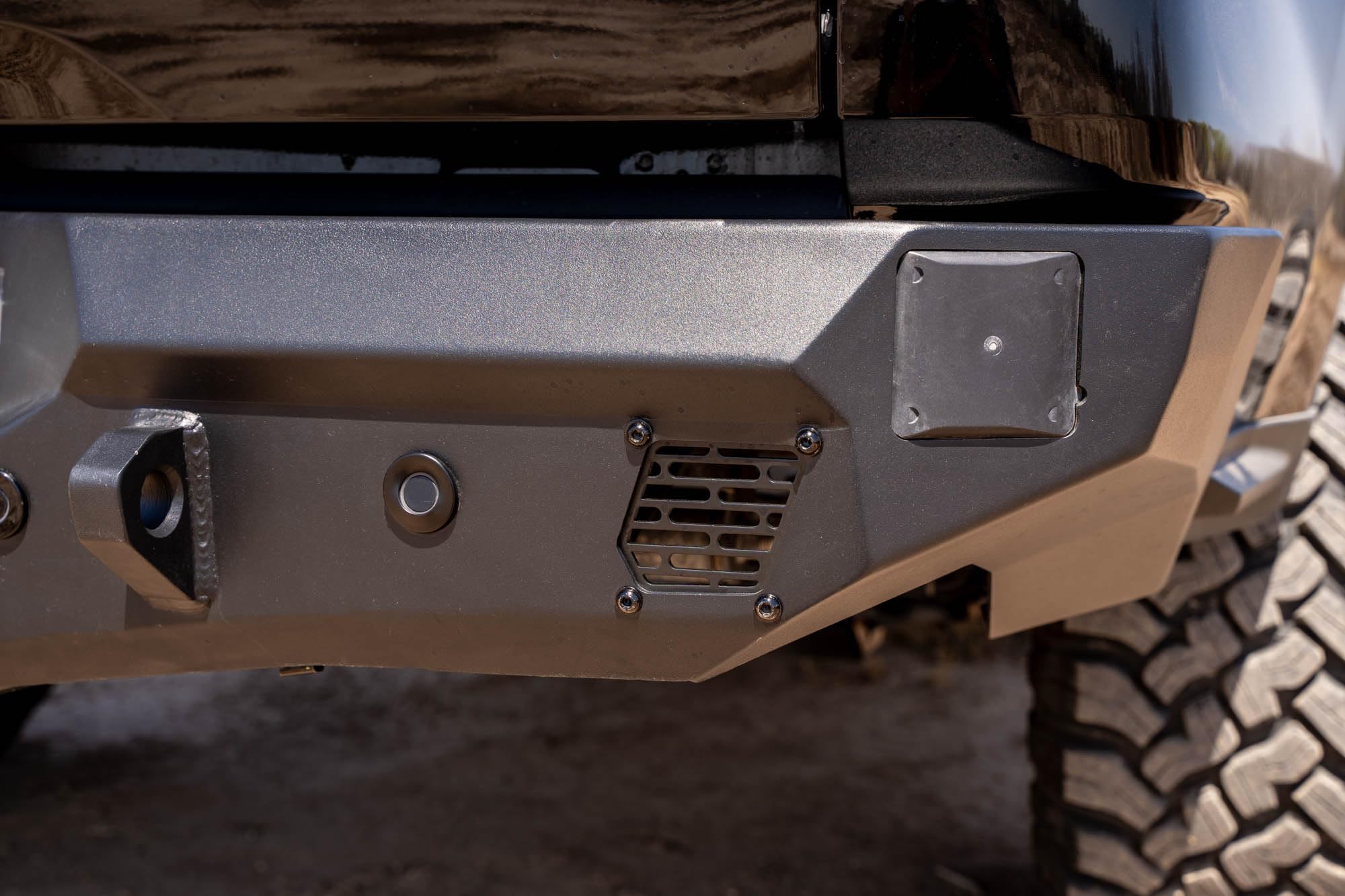 Rear Bumper DV8 Offroad Spec Series for 2023-2024 Chevy Colorado & GMC Canyon | Two 3" Pod Light Mounts | Integrated D-Ring Mounts | Retains Blind Spot Monitoring & Sensors | Powder Coated | Steel