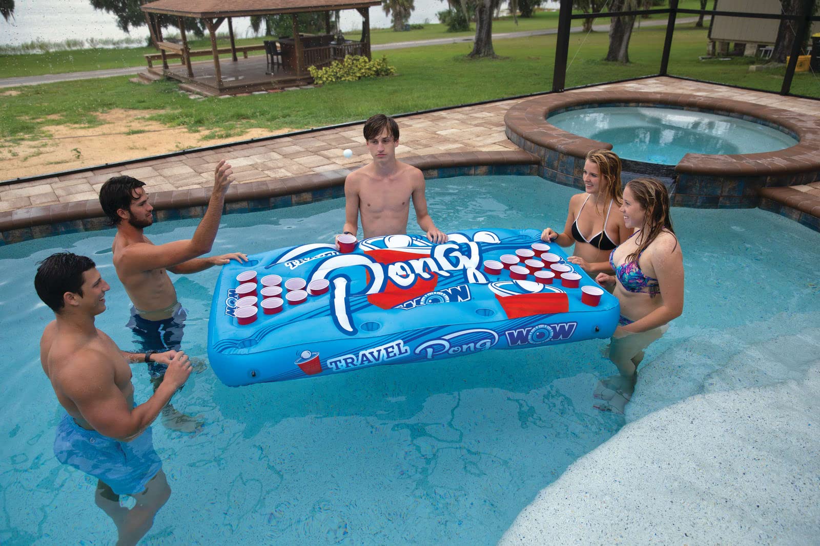WOW Sports Travel Pong World of Watersports Inflatable Floating Table with Cup Holders, 19-2020