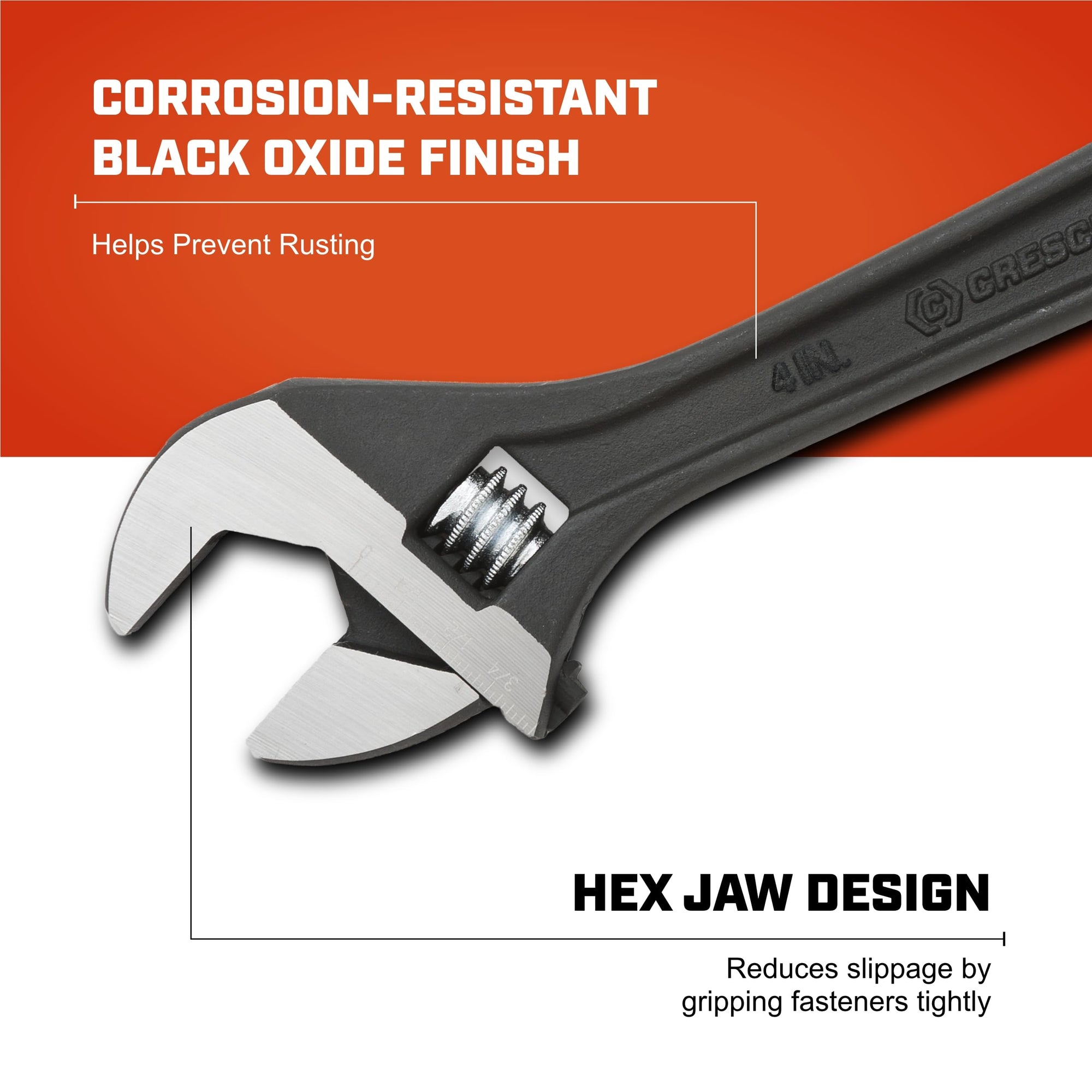 4" Adjustable Crescent Black Oxide Wrench - Bagged - AT24BK