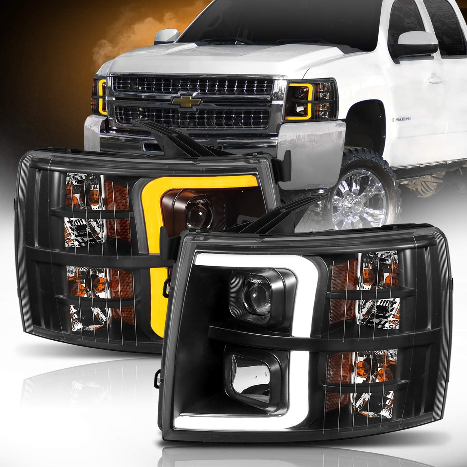 CHEVY SILVERADO 1500 ANZO USA 07-13 / 2500HD/3500HD 07-14 PROJECTOR PLANK SWITCHBACK HEADLIGHTS BLACK