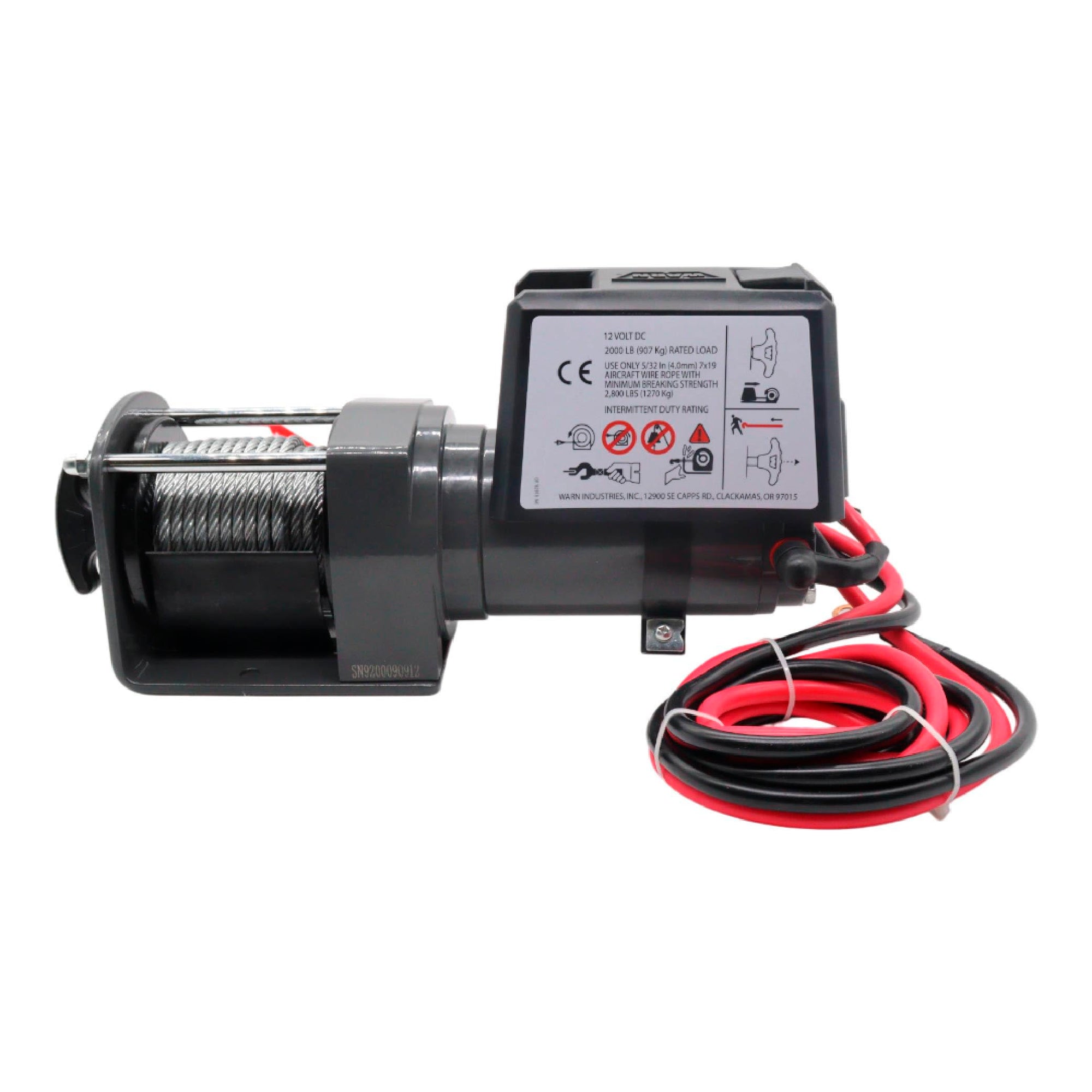 2000 WARN DC 12V Electric Winch, 2000 lb Pulling Capacity | Steel Cable, Hook & Corded Remote | Portable, Compact Power for Trailers, ATVs, Workshops, and General Utility Lifting & Pulling