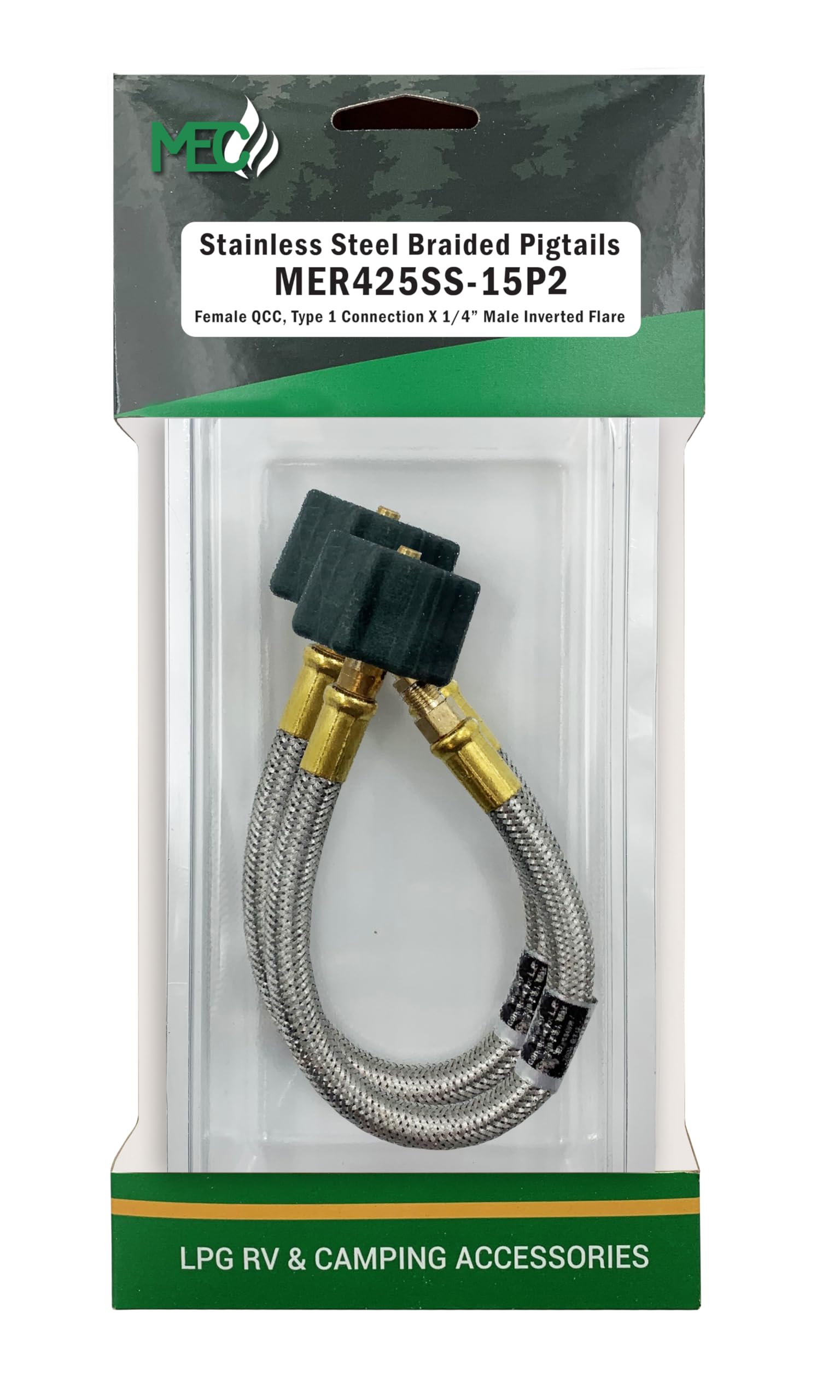 Marshall Excelsior MER425SS-15P2 1/4" Inverted Flare Thermo Pigtail X QCC with Braided Stainless Steel Hose - 15", Pack of 2