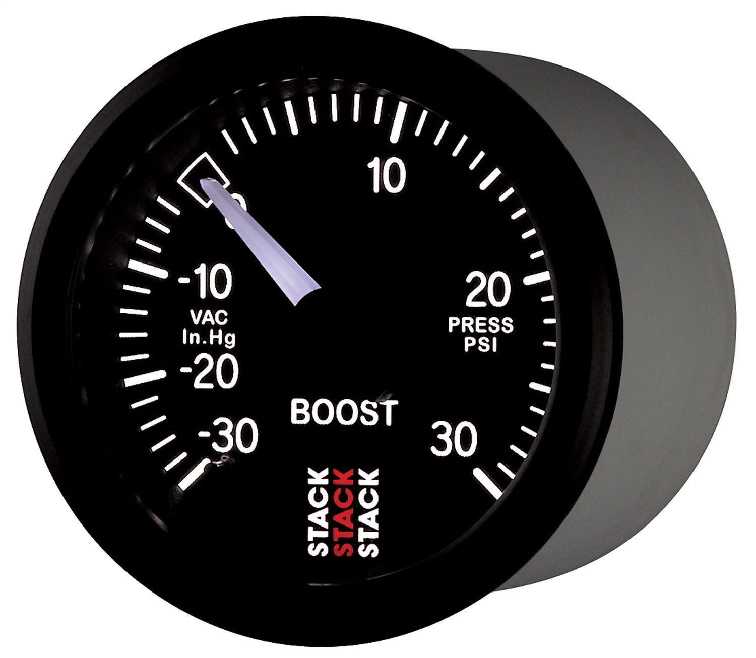 Stack ST3112 52mm Black -30 inHg to +30 PSI Universal T-Fitting Mechanical Boost Pressure Gauge