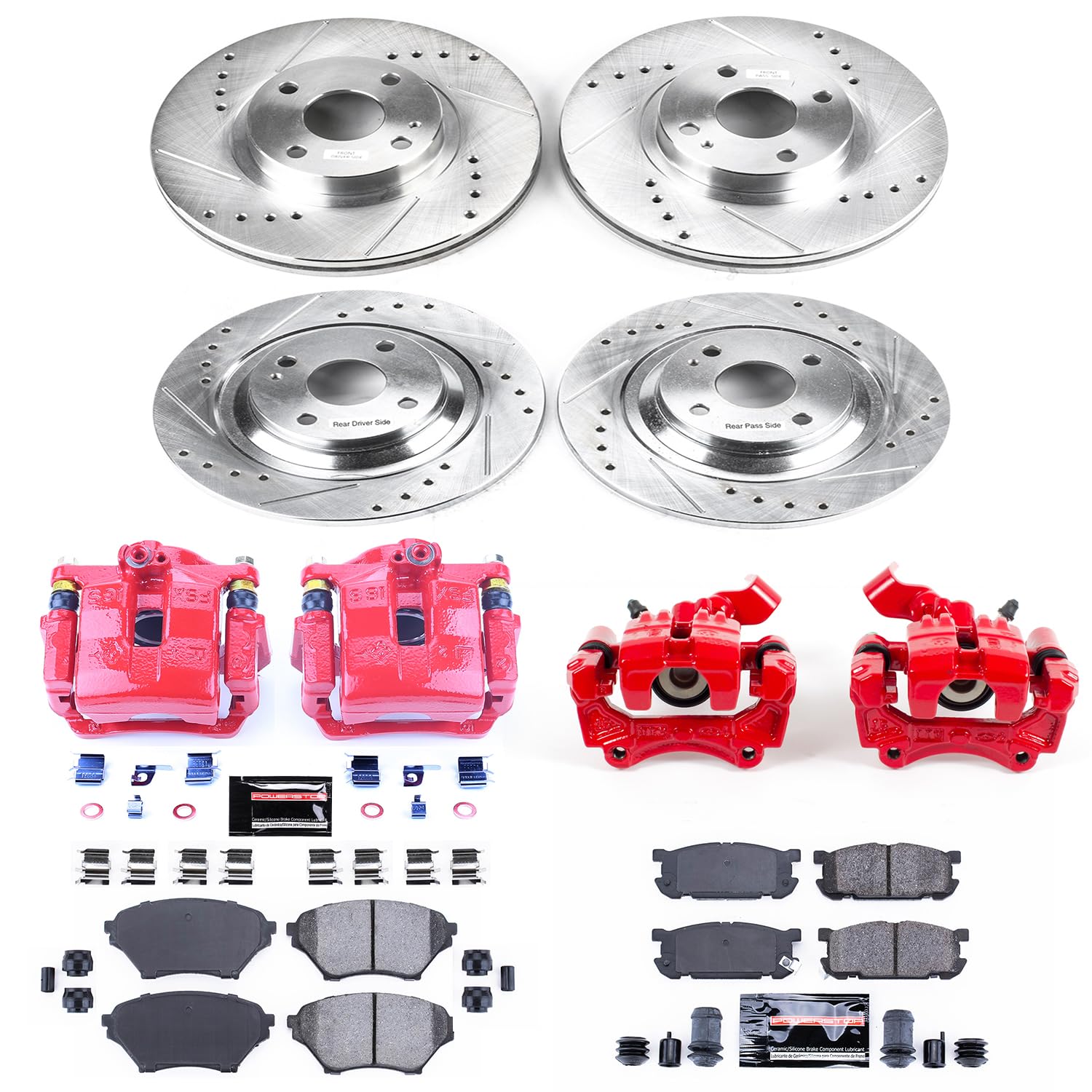 Power Stop Z23 KC4468 Evolution Sport Front & Rear Caliper Brake Kit- Brake Rotor, Carbon-Fiber Ceramic Brake Pads and Brake Caliper For Mazda Miata 2001-2005 [Model Specific]