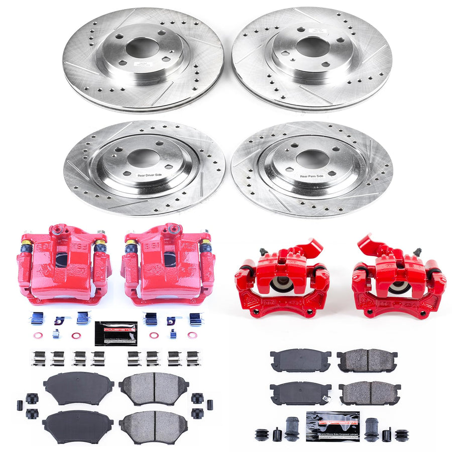Power Stop Z23 KC4468 Evolution Sport Front & Rear Caliper Brake Kit- Brake Rotor, Carbon-Fiber Ceramic Brake Pads and Brake Caliper For Mazda Miata 2001-2005 [Model Specific]