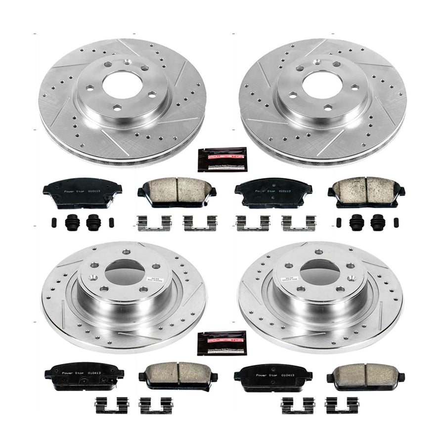 Power Stop K5555 Z23 Carbon Fiber Brake Pads with Front and Rear Drilled & Slotted Brake Rotors Kit