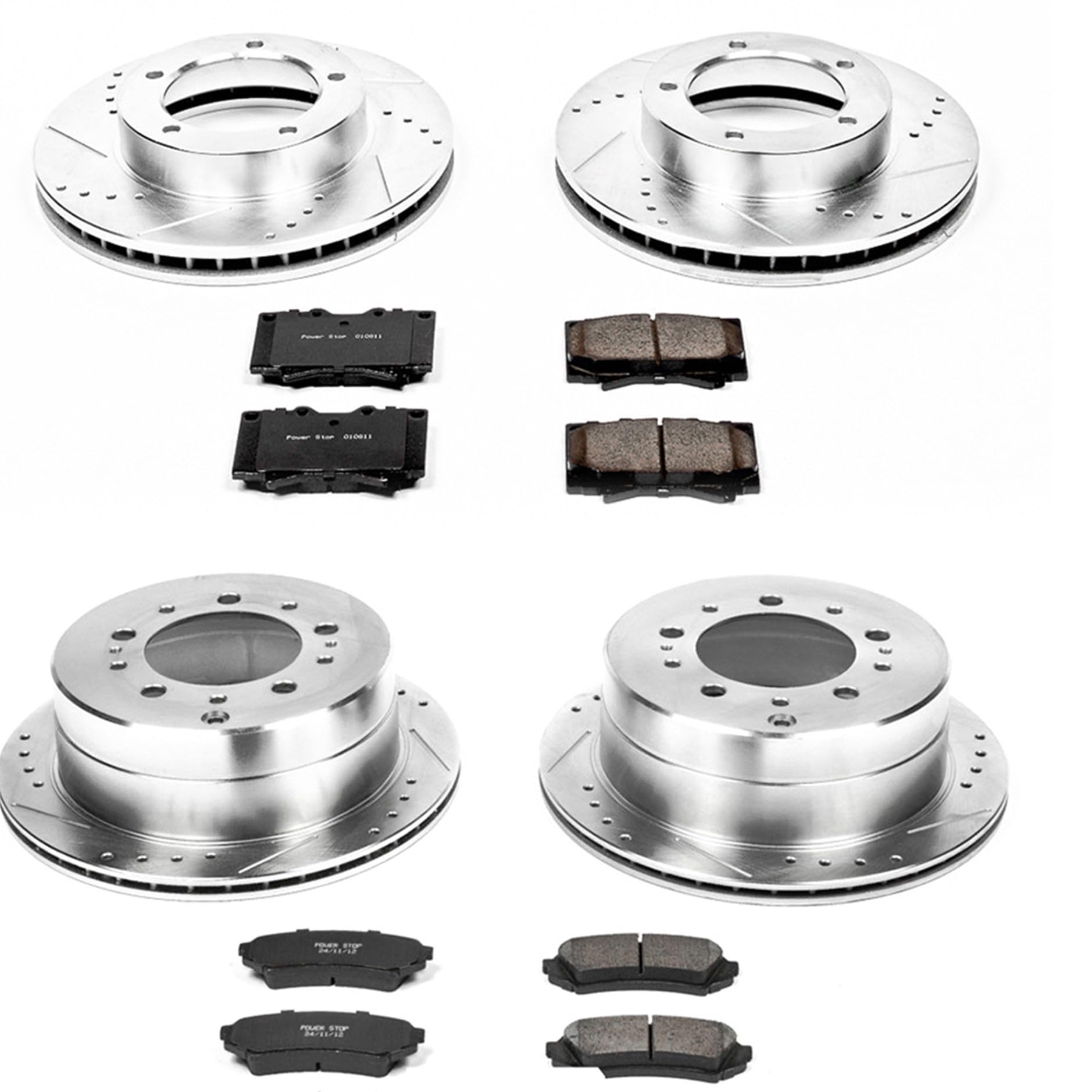 Power Stop K1133 Z23 Carbon Fiber Brake Pads Front and Rear with Drilled & Slotted Brake Rotors Kit For Lexus LX470 1998-2007, Toyota Land Cruiser 1998-2007 [Model Specific]