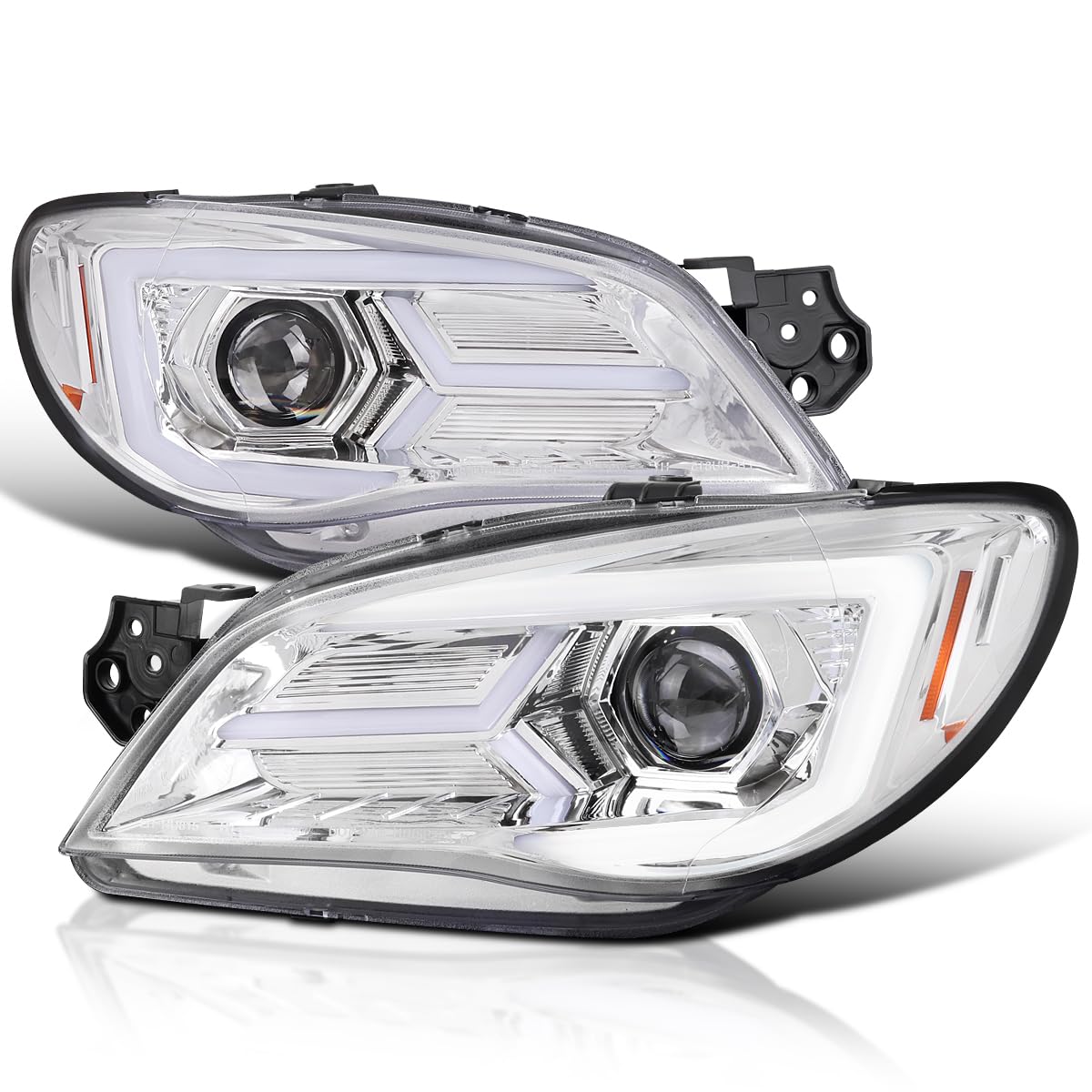 Chrome Projector Headlights SPEC-D TUNING w/Sequential LED Turn Signal Compatible with 2006-2007 Subaru Impreza WRX/STI Models Only, Left + Right Pair Headlamp Assembly