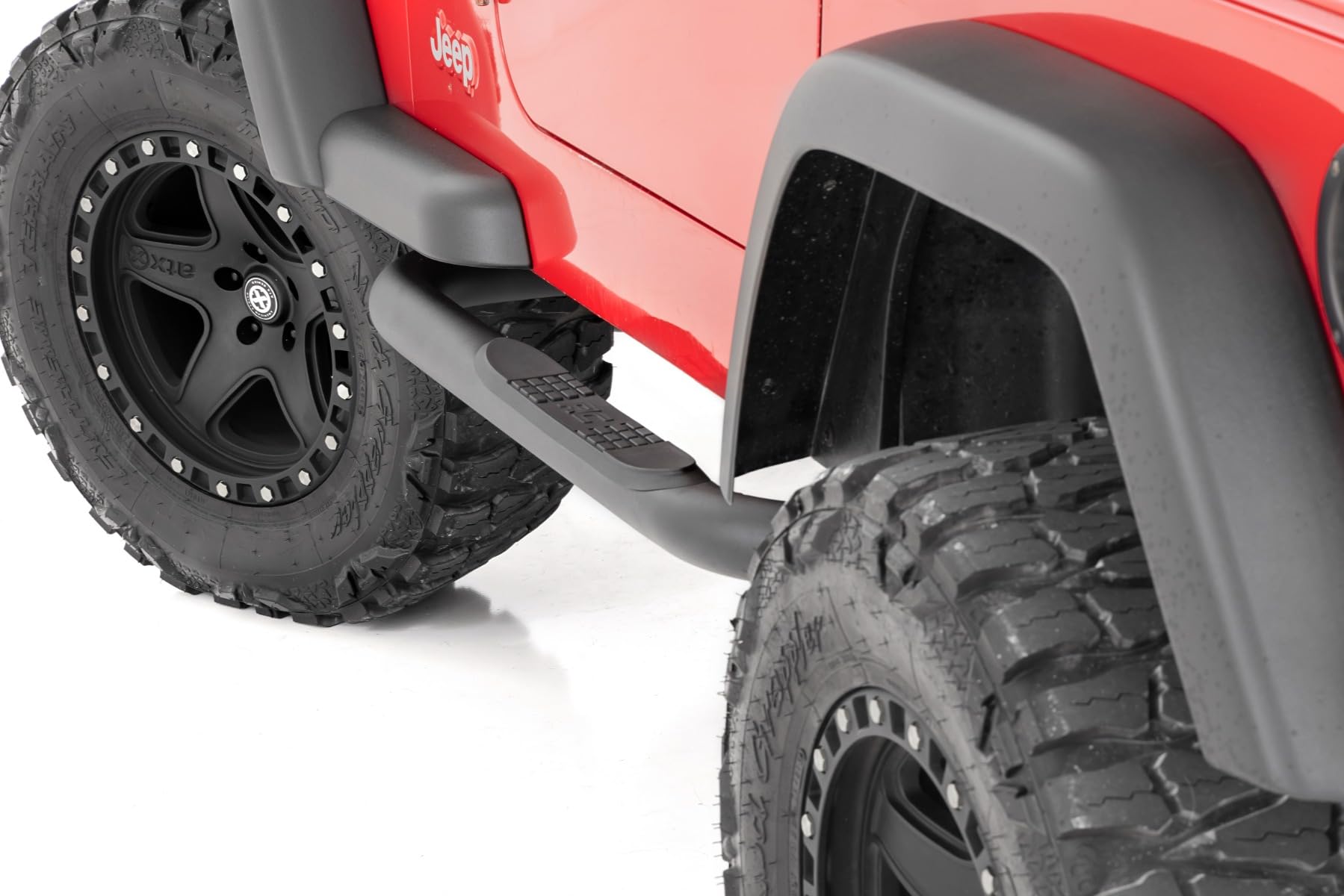3-Inch Rough Country Tube Nerf Bars for Jeep Wrangler TJ (1997-2006) & Wrangler YJ (1987-1995) 2-Door - Rugged Nerf Bars with Side Steps, Bolt-On Install