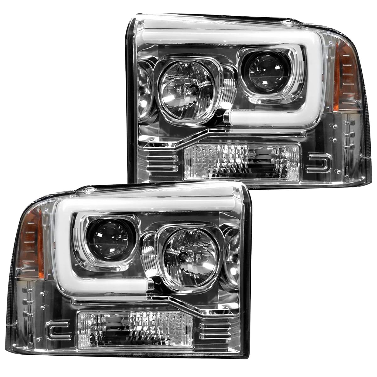 RECON - Premium Projector Headlights Fits 2005-2007 Super Duty (F250 F350 F450 F550) OLED Halos DRL - Clear Lens