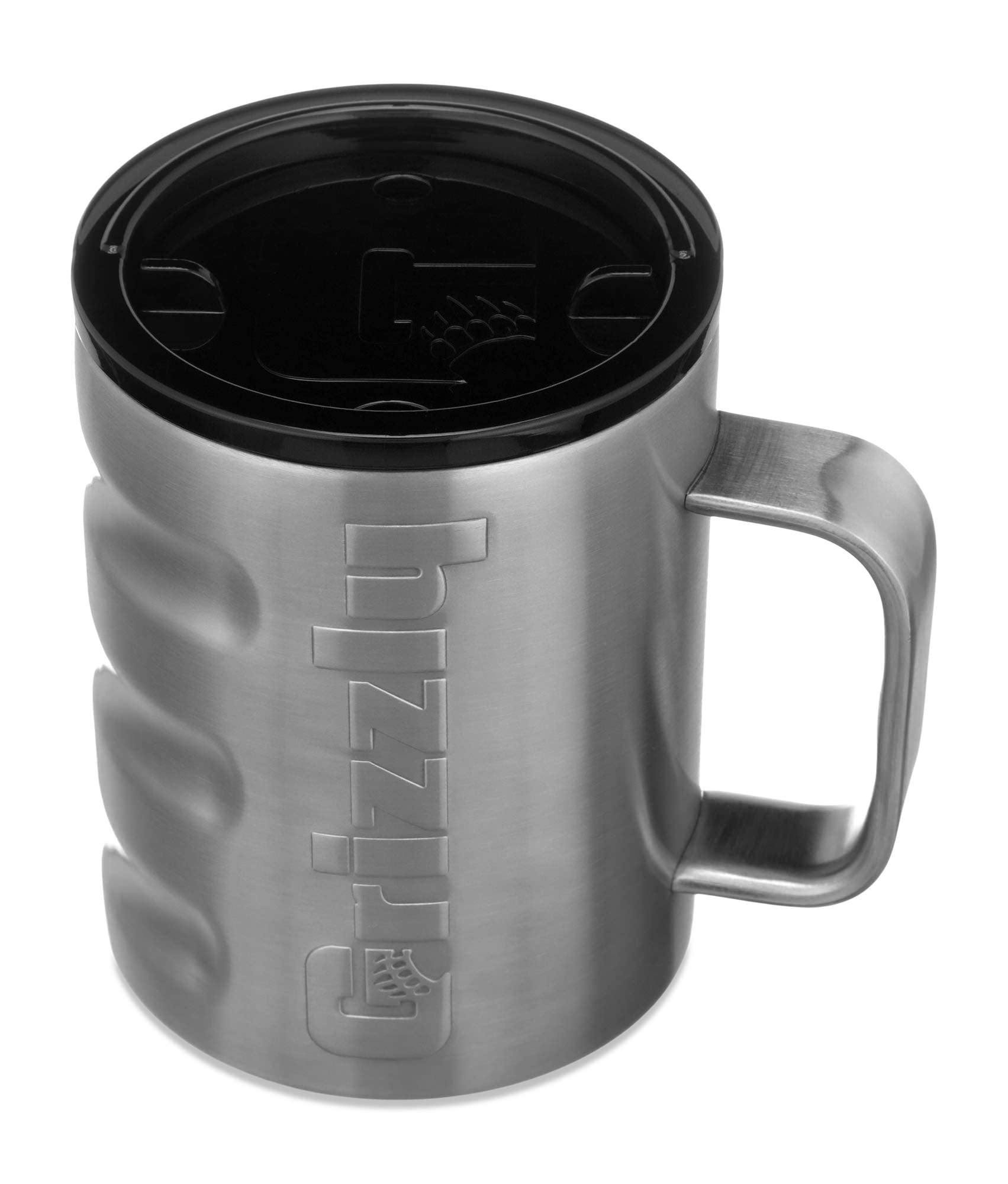 Camp Cup Grizzly Grip 11 oz | Stainless Steel |Vacuum Insulated with TwistTop Lid | Mug For Beach Camping Coffee Hiking Fishing Hunting Tea | Brushed