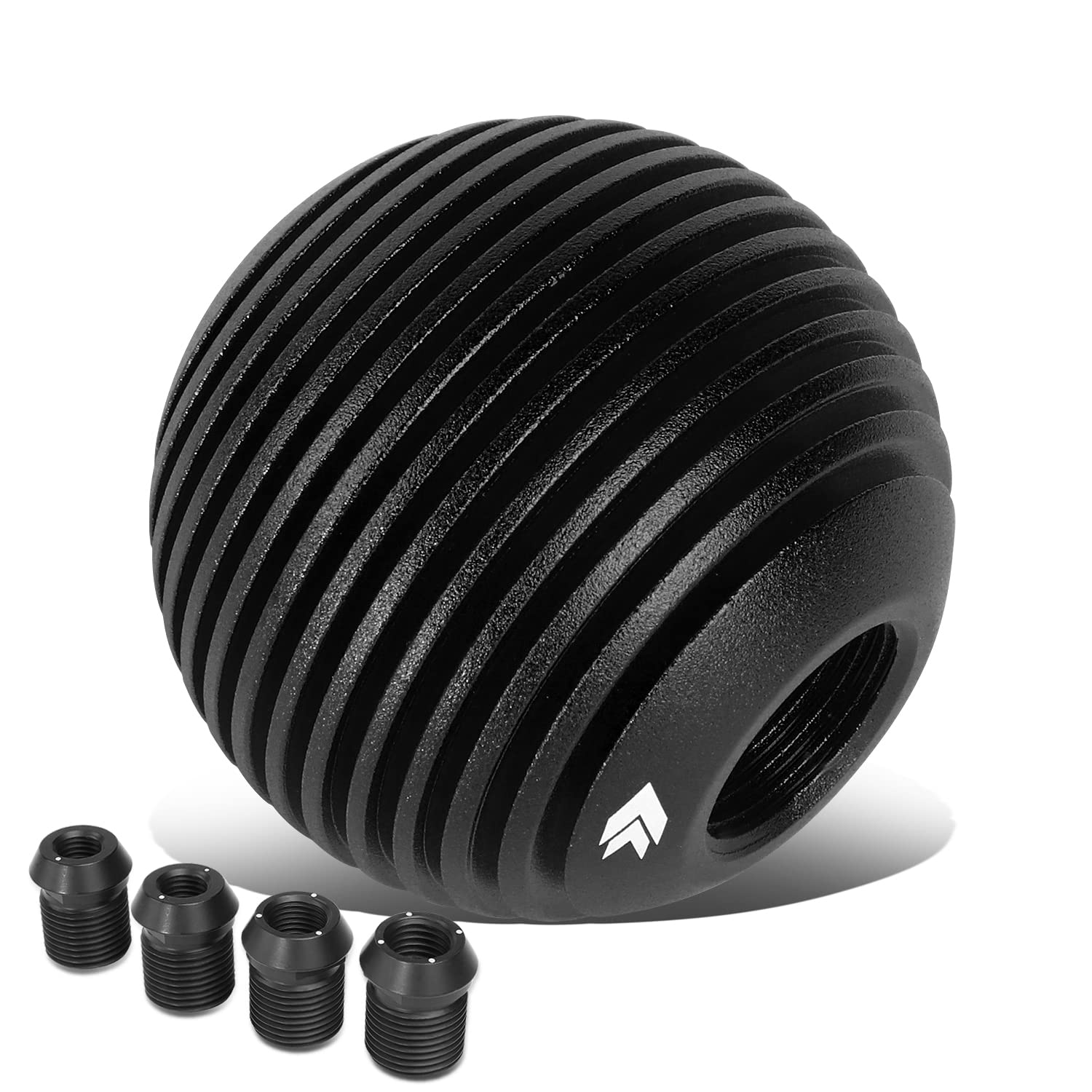 NRG Innovations Universal Aluminum SK-703BK Shift Knob with Thread Adapters, Heat Sink Style Round Ball Shape, Black