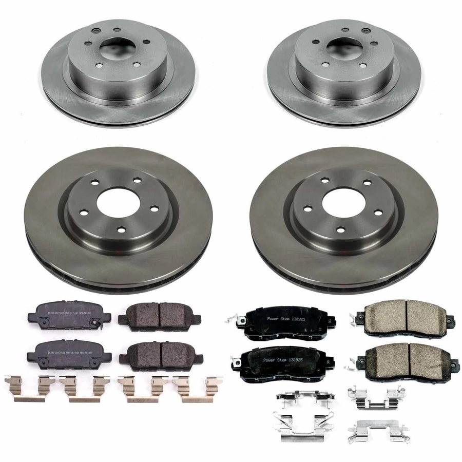 Power Stop KOE8288 Replacement Brake Kit-OE Front and Rear Brake Rotors & Ceramic Pads For Nissan LEAF 2014-2017 [Model Specific]