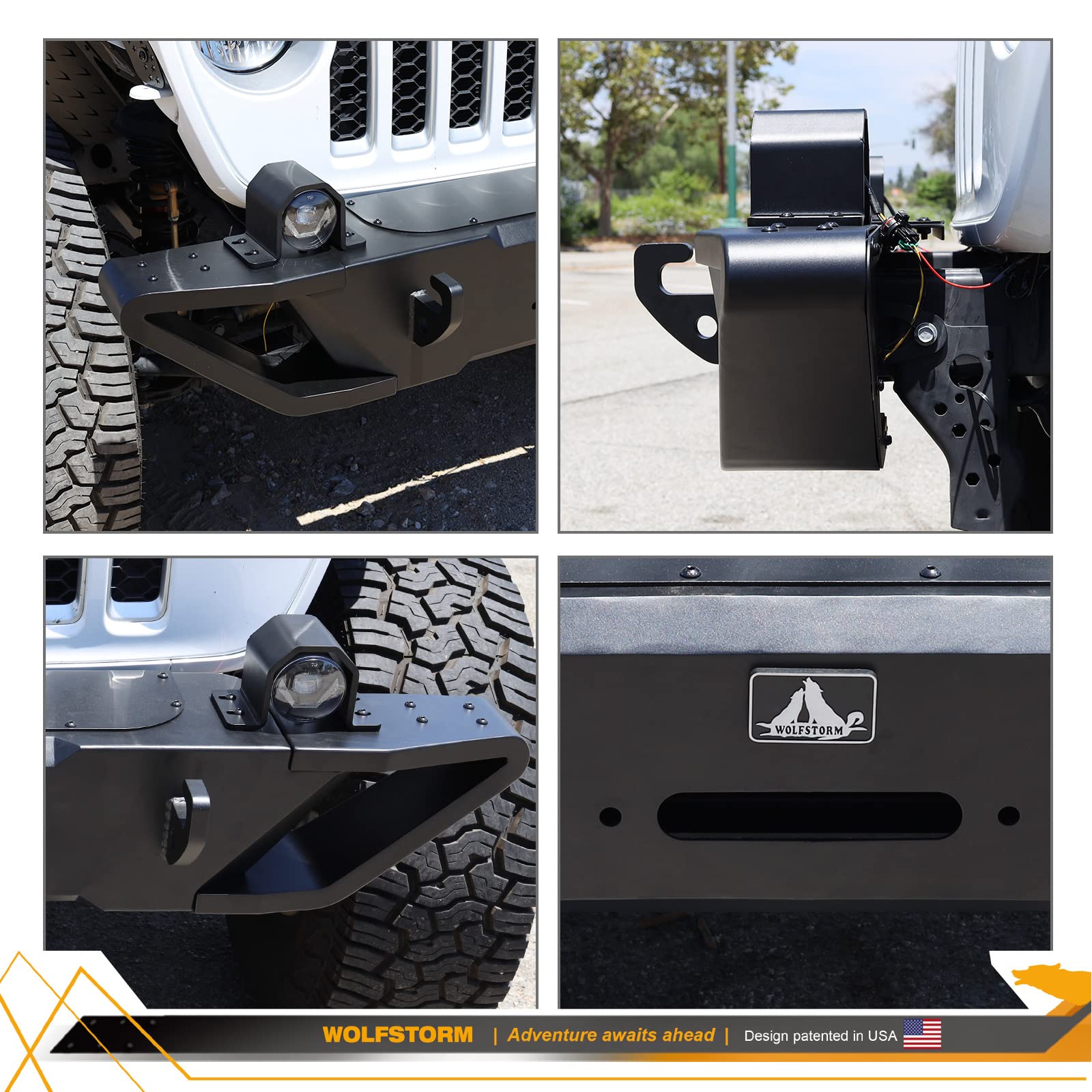 WOLFSTORM Front Bumper Fit for 2018-2026 Jeep Wrangler JL/JLU with LED Fog Light Design Include, 2019-2026 Jeep Gladiator JT Pickup Replacement Accessories