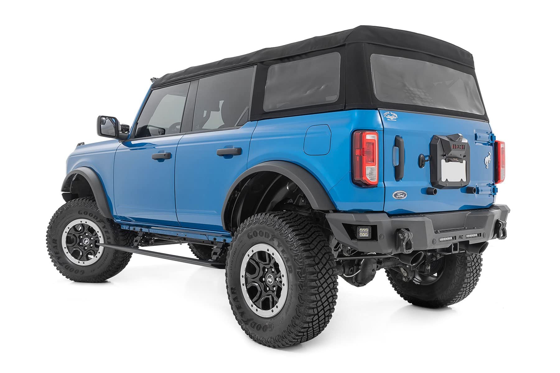 Power Running Boards Rough Country with LED Step Lights for Ford Bronco, 4-Door (2021-2025) - Retractable Electric Side Steps w/Dual Motors, LED Lights, Textured Anti-Slip Surface
