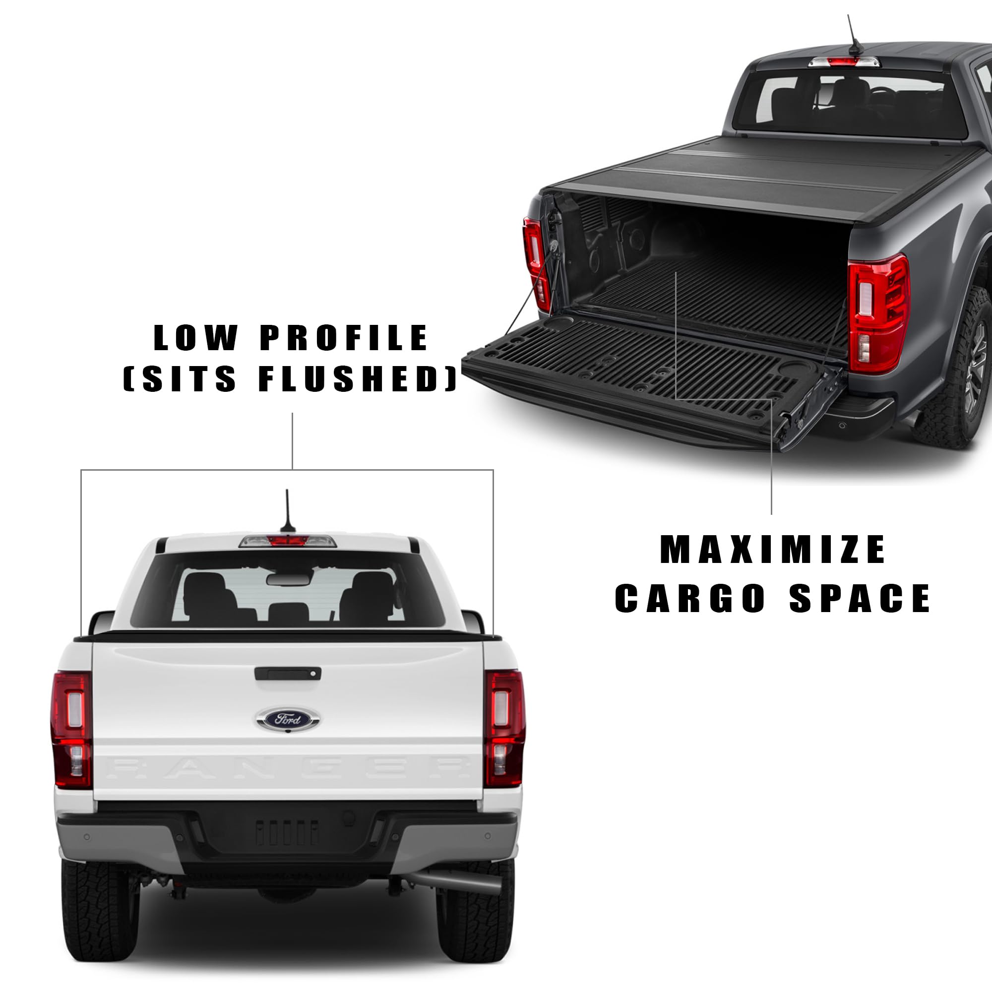 CoveRex TFX Series Armordillo USA Low Profile Hard Tri-Fold Truck Bed Tonneau Cover Fits 2019-2023 Ford Ranger 6 Ft (72") Bed