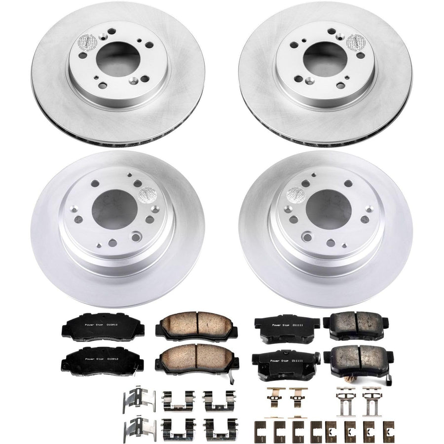Power Stop Coated Brake Rotor and Ceramic Brake Pads CRK705- Front & Rear For Acura RL 1996-1998, Honda Odyssey 1995-1998, Isuzu Oasis 1996-1999 [Model Specific]